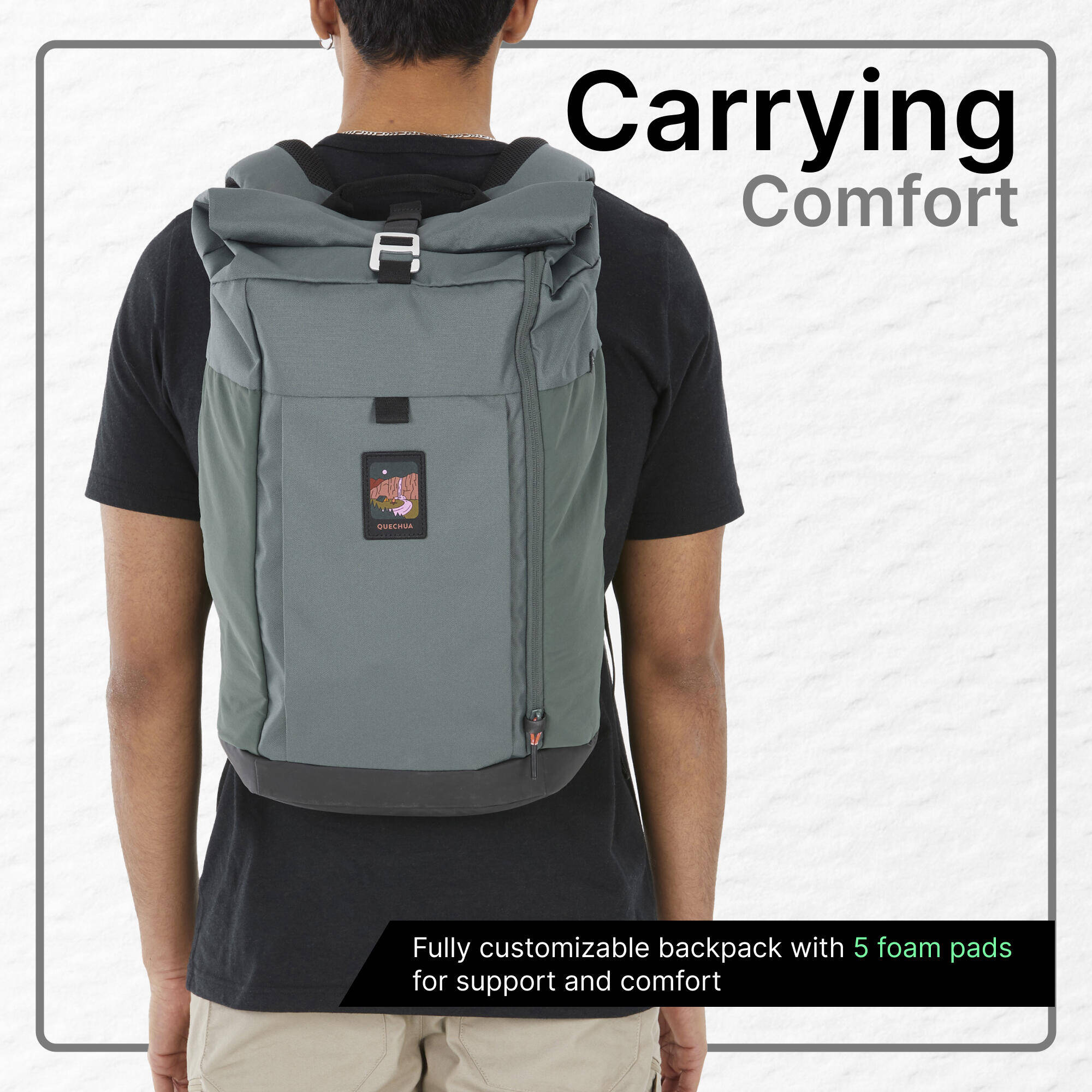 Adult Travel Backpack for Hiking 23L - Escape 500 Rolltop Khaki -  5