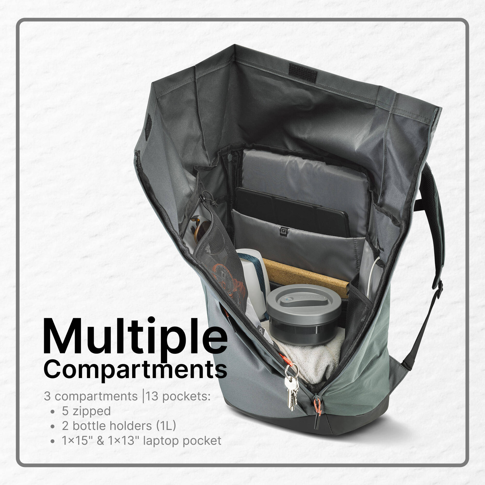 Adult Travel Backpack for Hiking 23L - Escape 500 Rolltop Khaki -  3