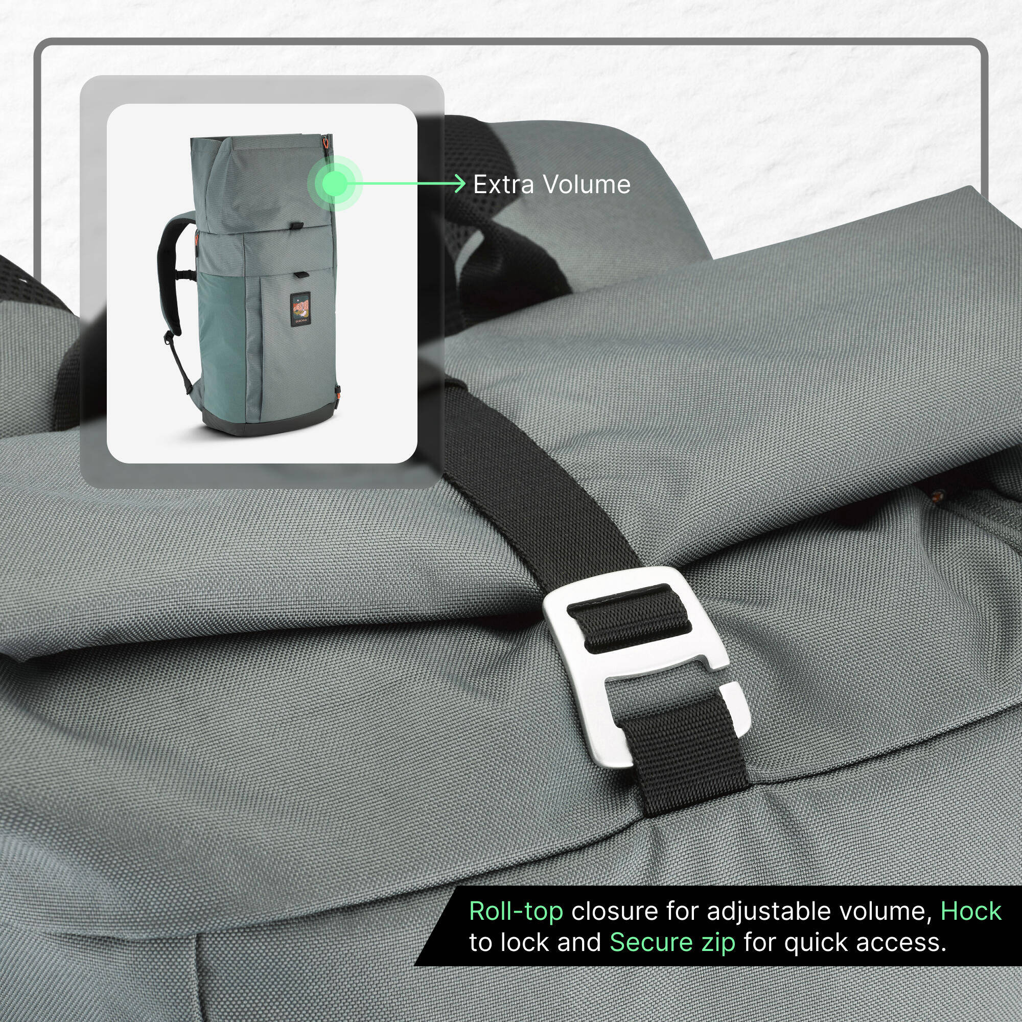 Adult Travel Backpack for Hiking 23L - Escape 500 Rolltop Khaki -  4