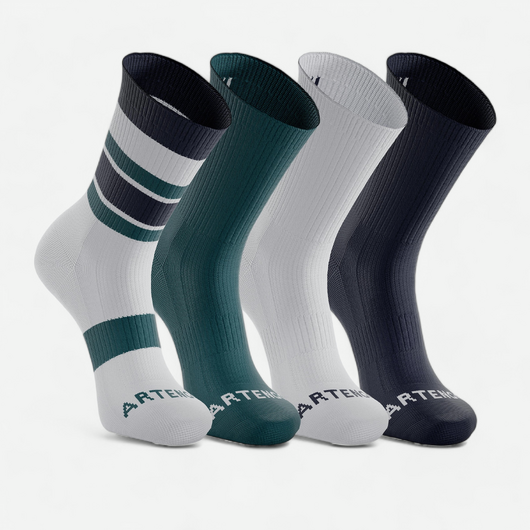 Chaussettes de tennis hautes artengo rs 300 motif bleu, vert et bleu lot de 4