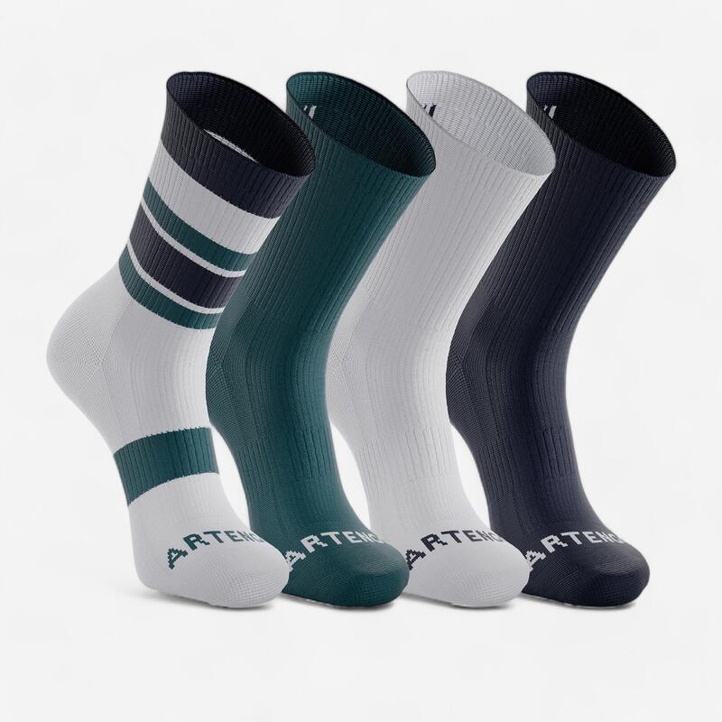 Șosete de tenis, înalte artengo rs 300 motiv albastru, verde-albastru, set de 4