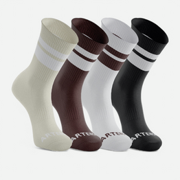 Chaussettes de tennis hautes artengo rs 300 beige, marron et blanc lot de 4