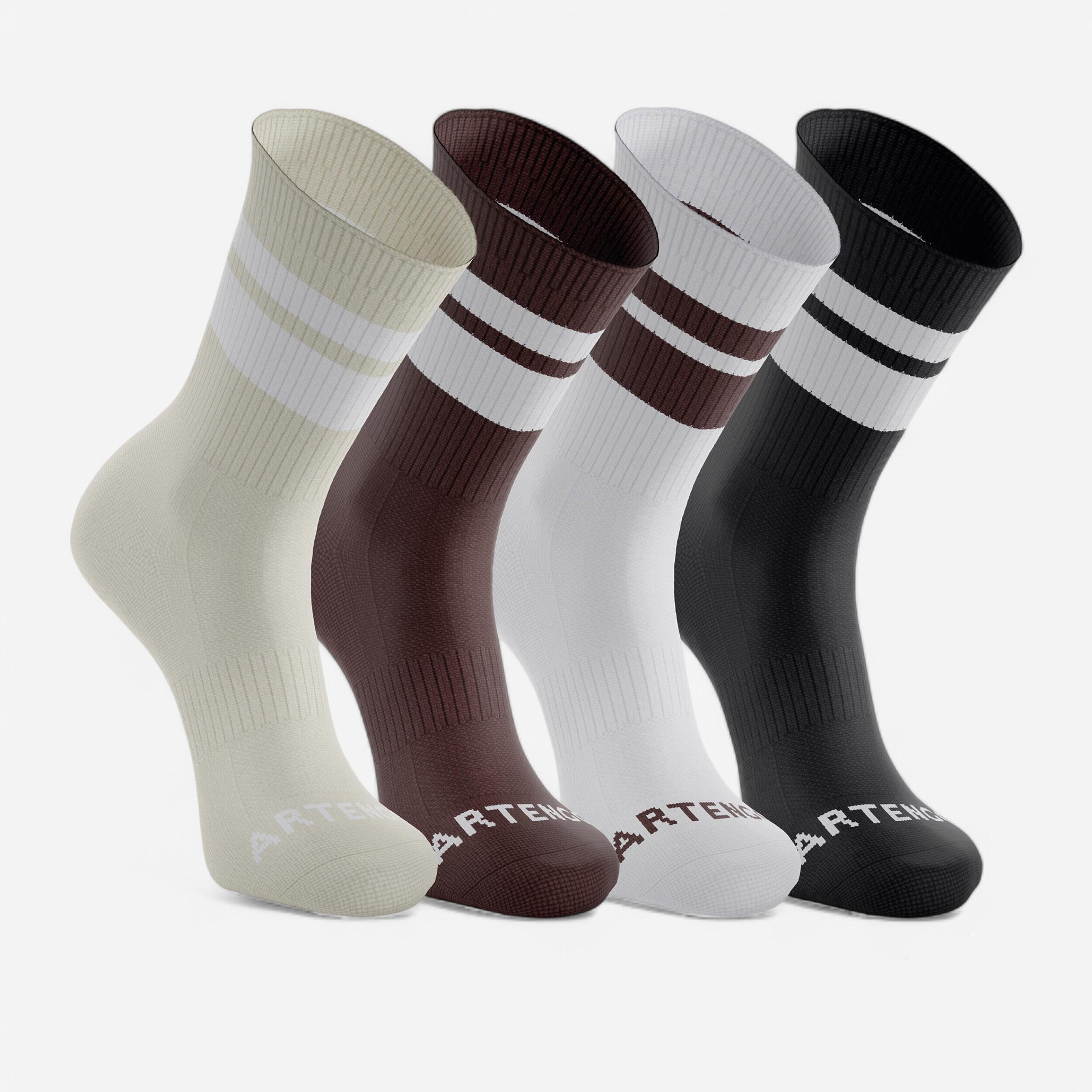 Șosete de tenis, înalte artengo rs 300 bej-maro-alb, set de 4