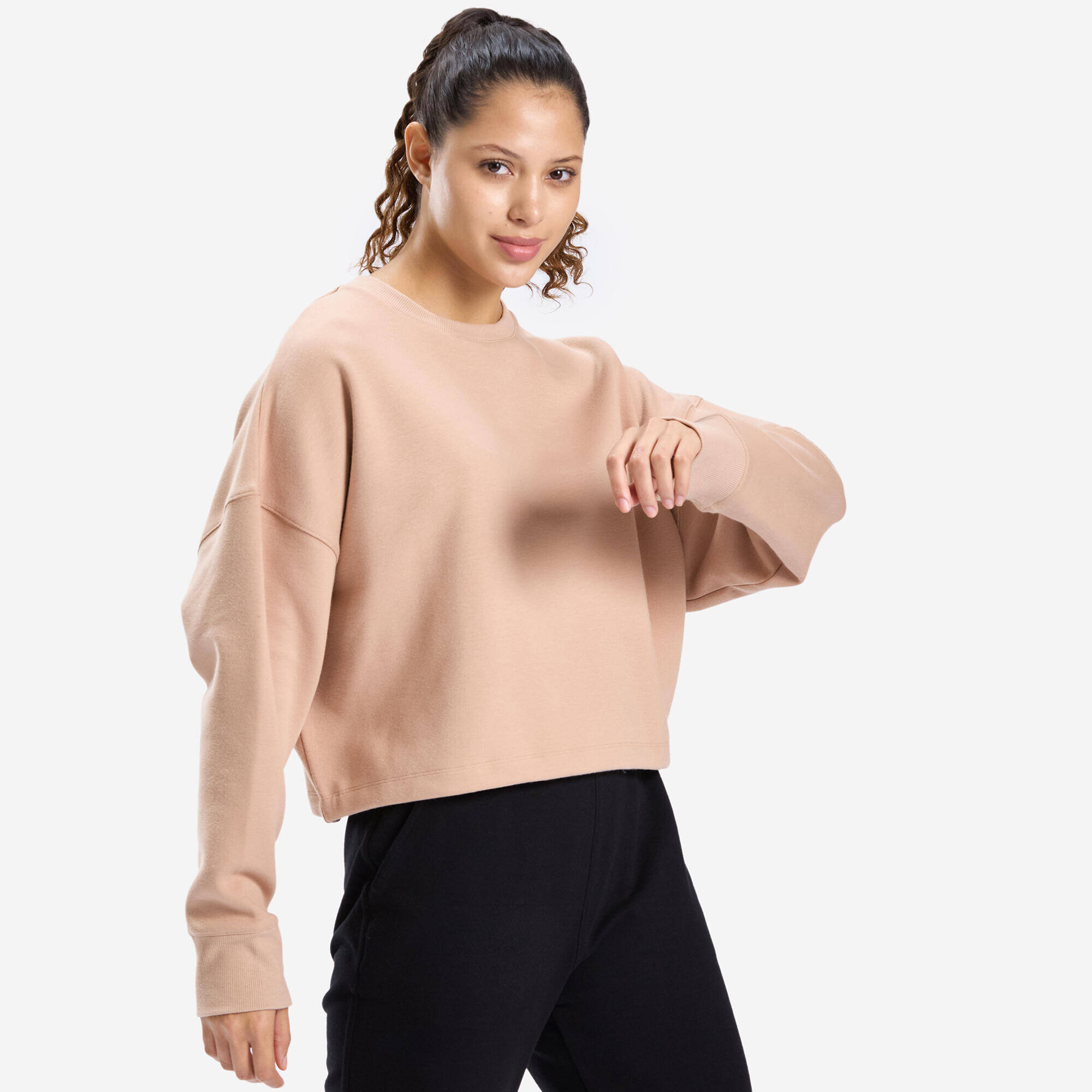 Women's Cropped Fitness Sweatshirt - Beige -  1
