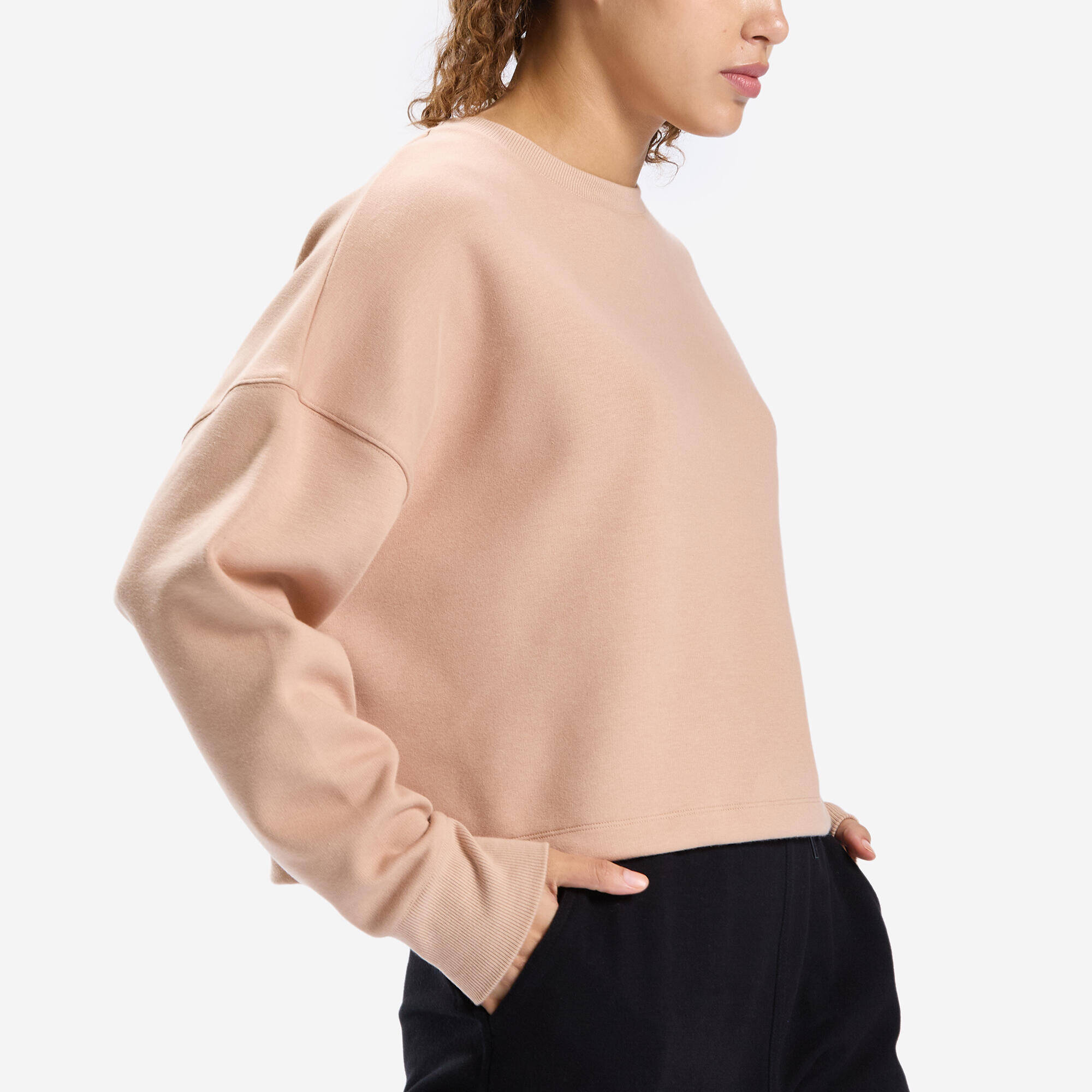 Women's Cropped Fitness Sweatshirt - Beige -  5