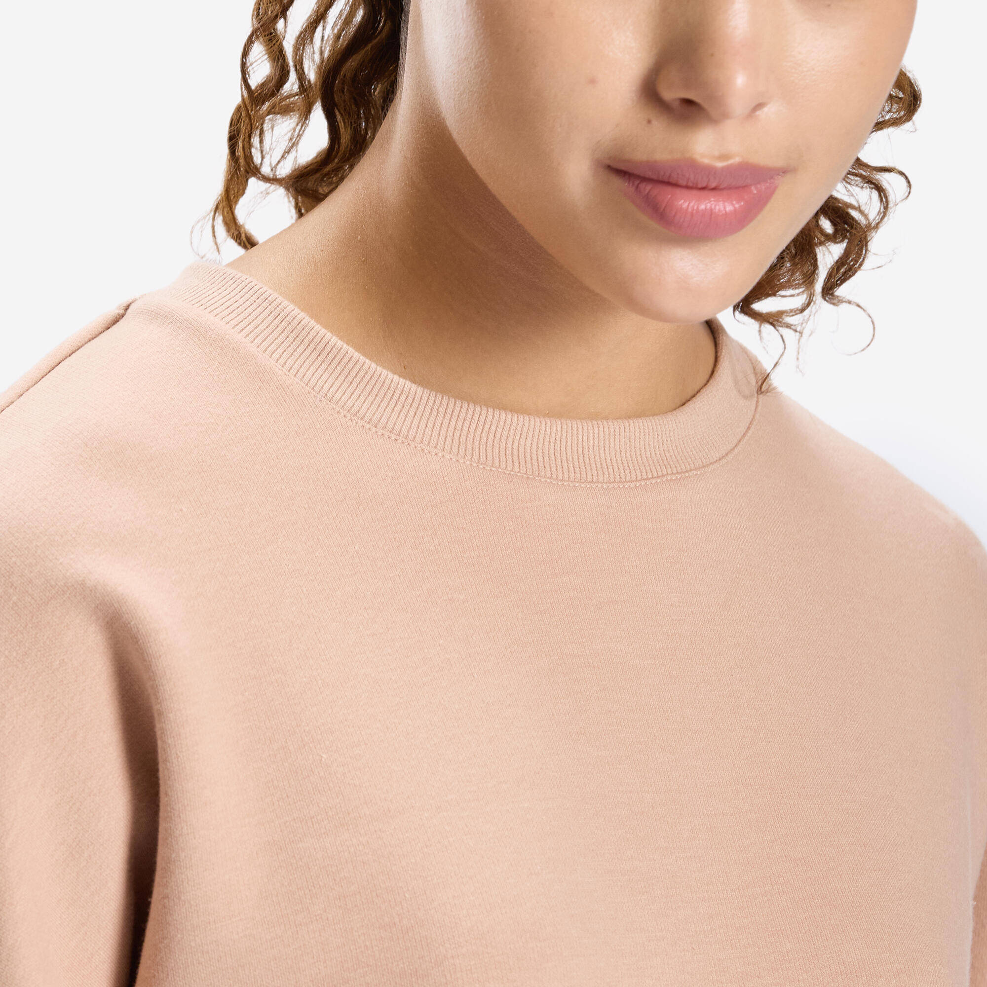 Women's Cropped Fitness Sweatshirt - Beige -  3