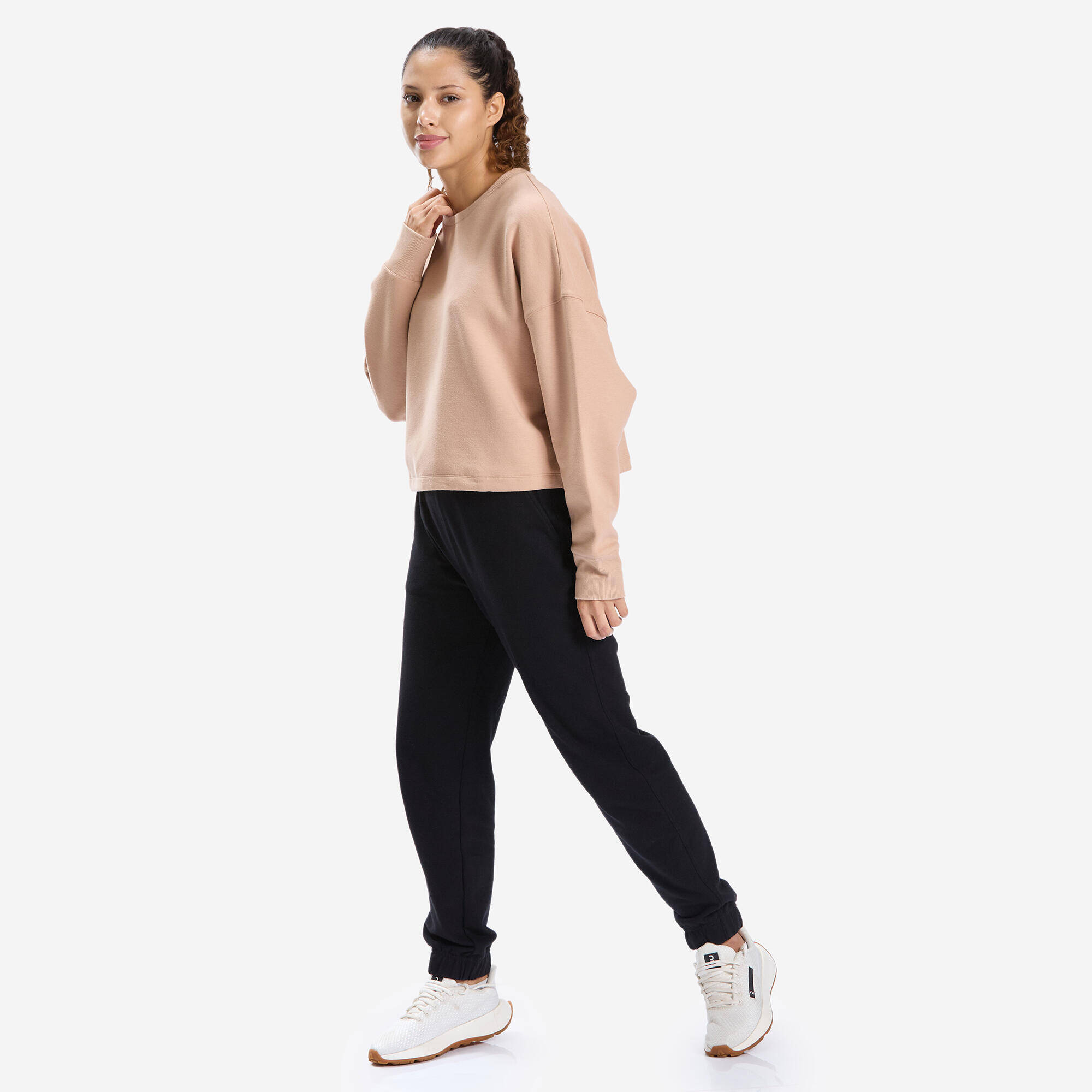 Women's Cropped Fitness Sweatshirt - Beige -  2