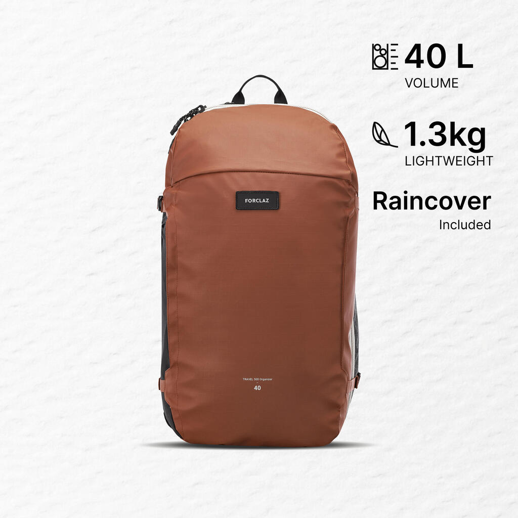 40L Suitcase-Style Opening Travel Backpack - TRAVEL500 - Brown