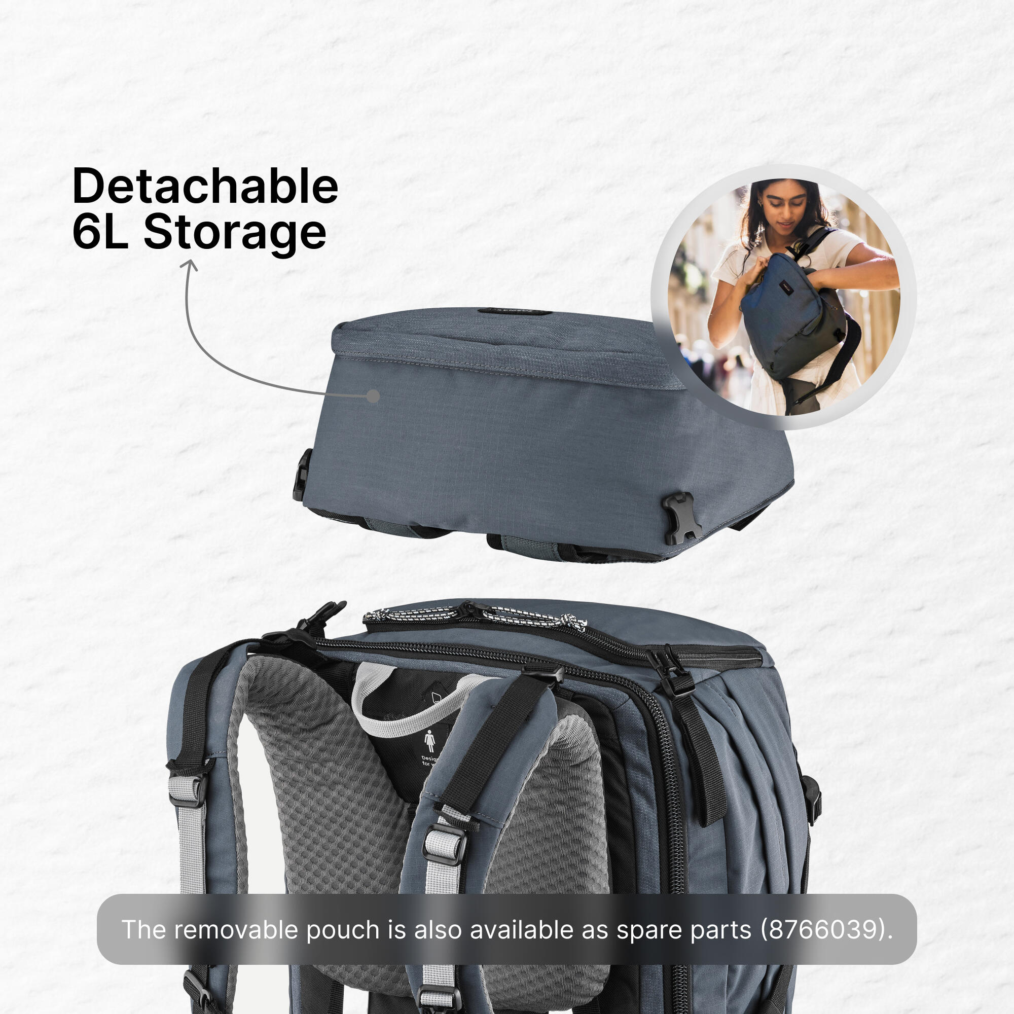 Women's Travel 900 50+6L suitcase-style travel backpack - Grey