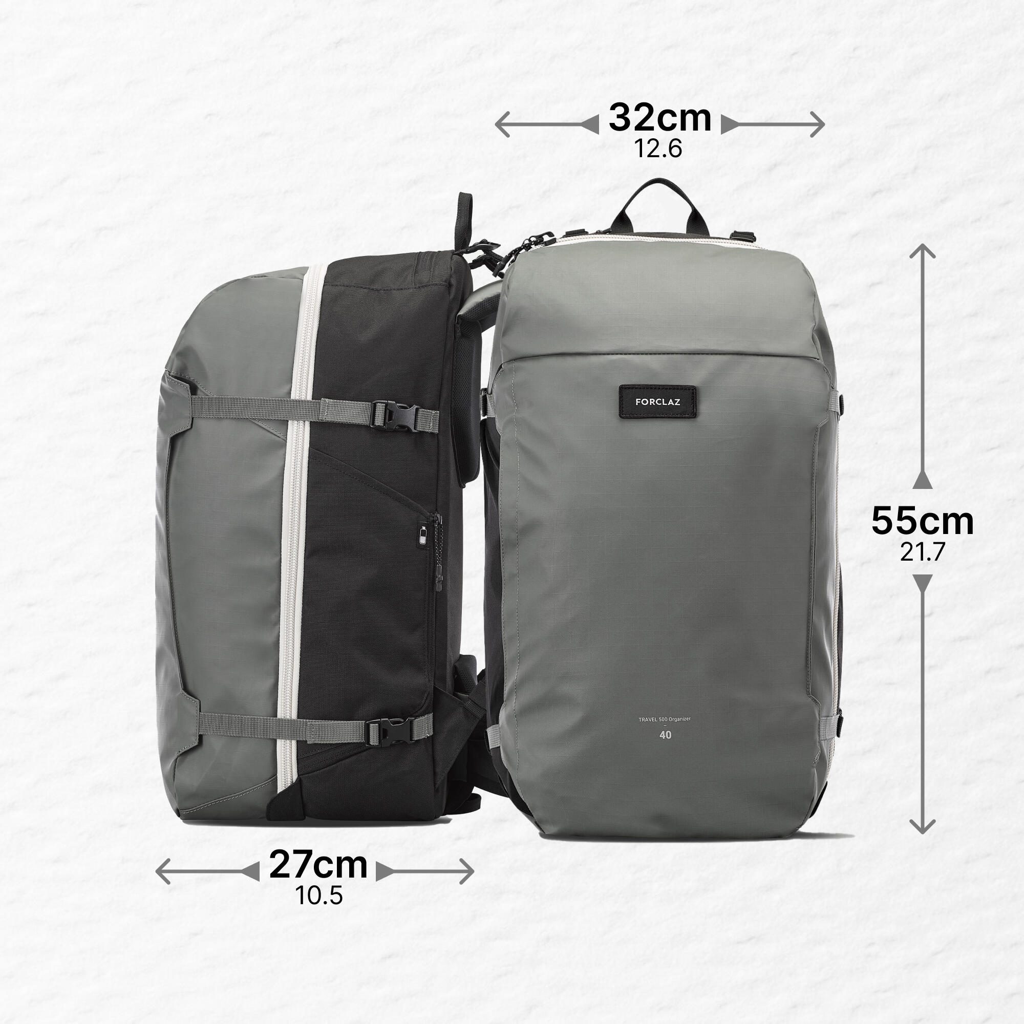 40 L travel backpack, Travel 500 Organiser - Green 2/7