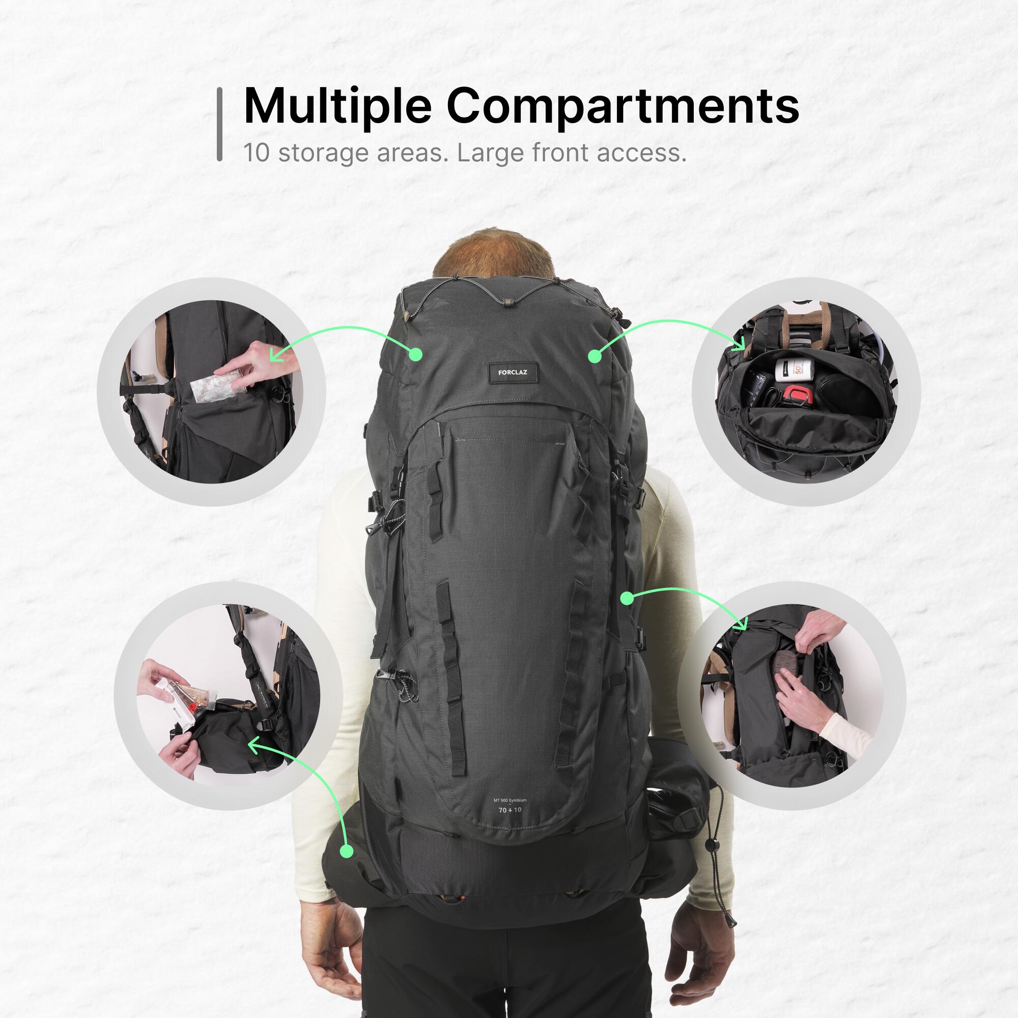 Men's Trekking 70+10L Backpack MT900 Symbium 