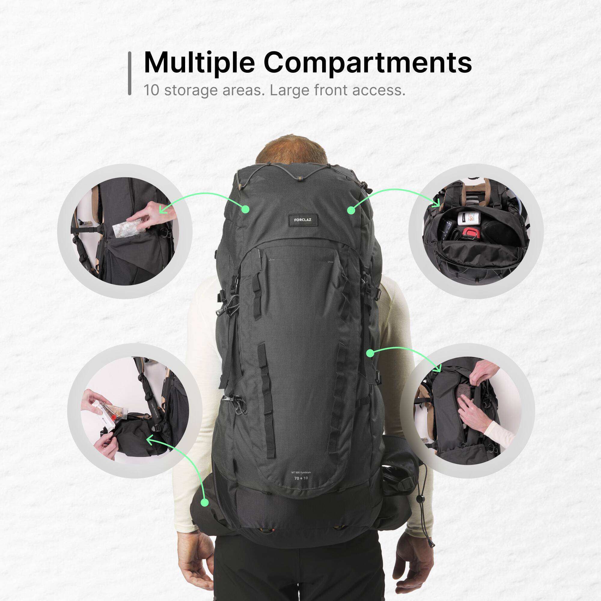 Men's Trekking 70+10L Backpack MT900 Symbium  -  4
