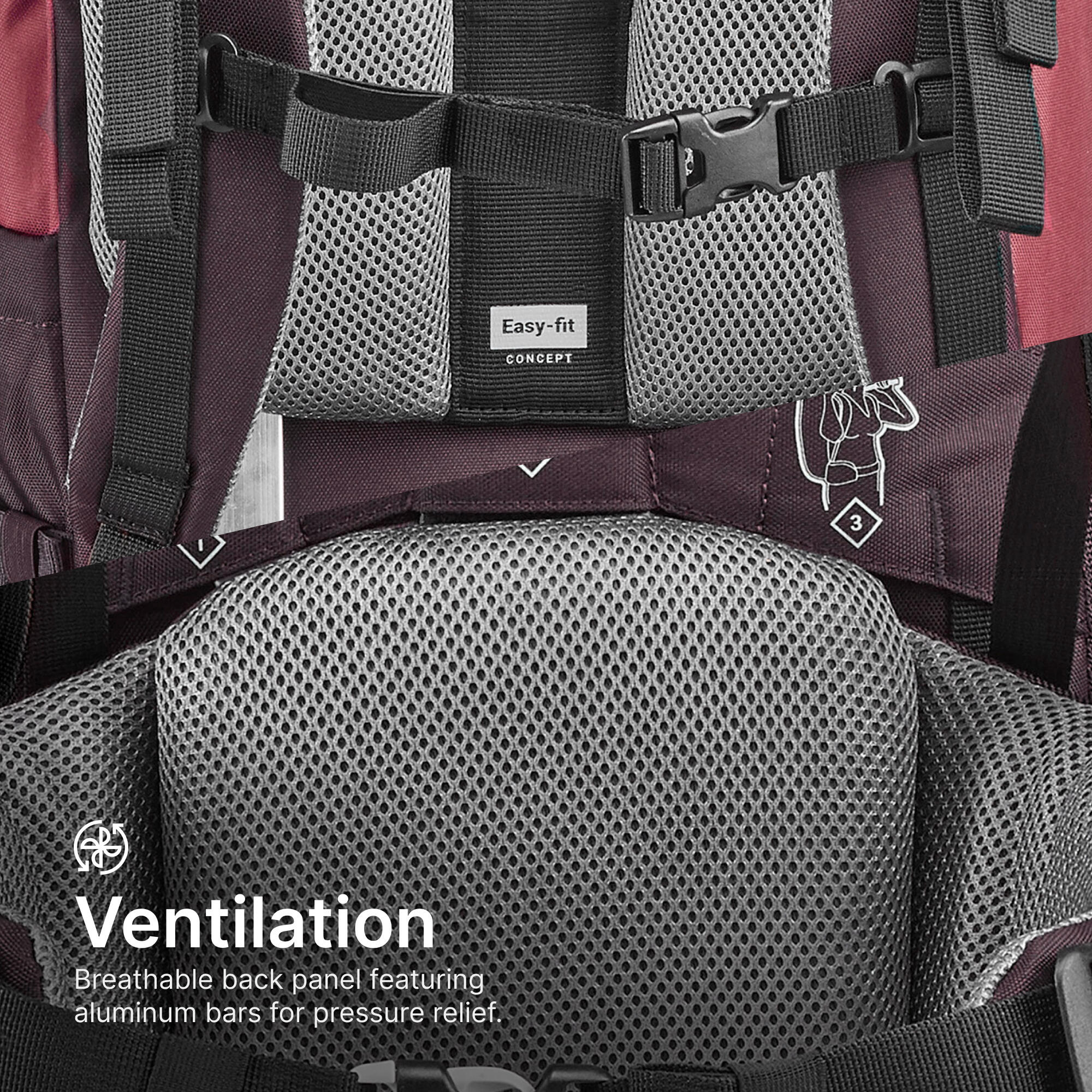 Trekking 50 L Backpack MT100 Easy-Fit - Bordeaux