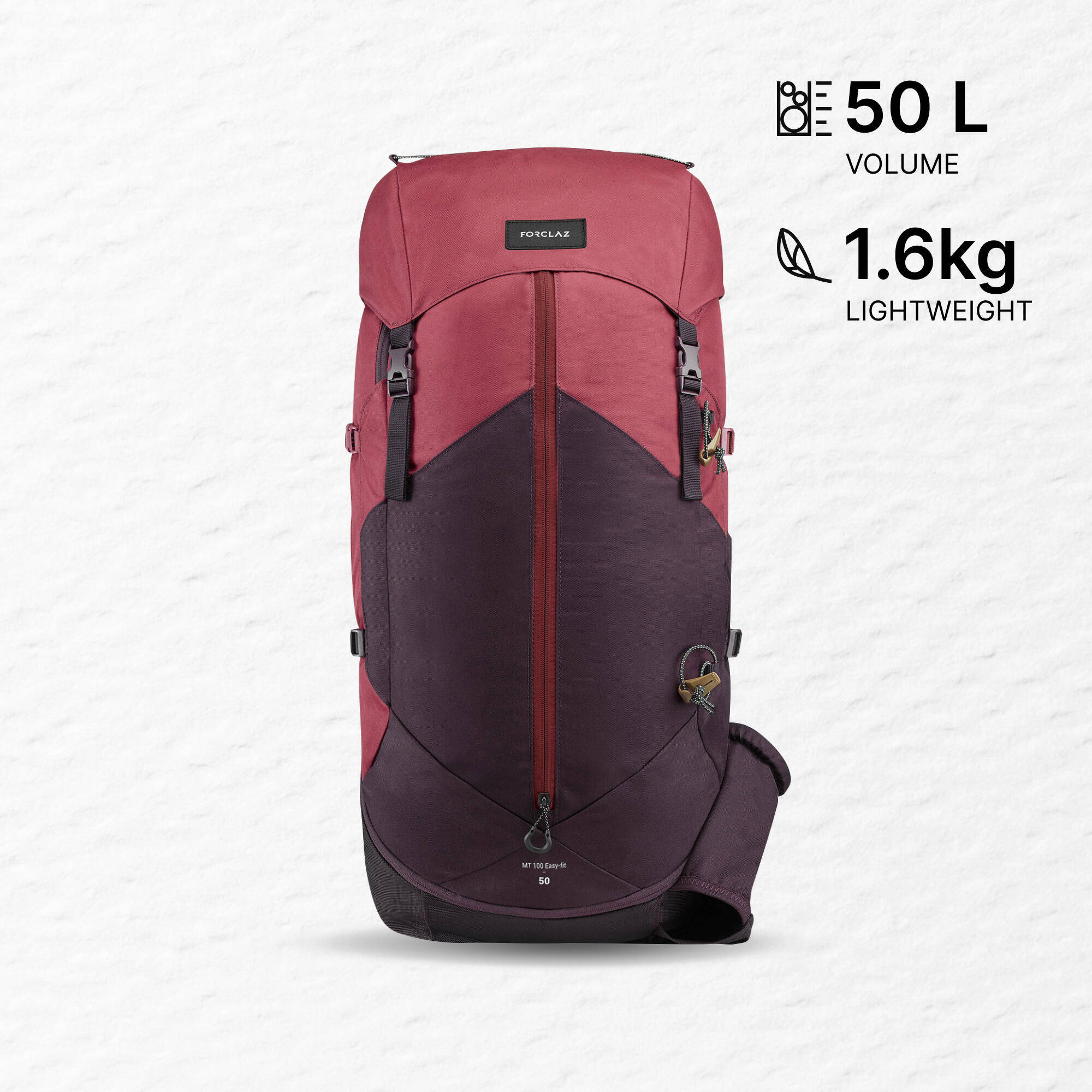 Trekking 50 L Backpack MT100 Easy-Fit - Bordeaux -  1