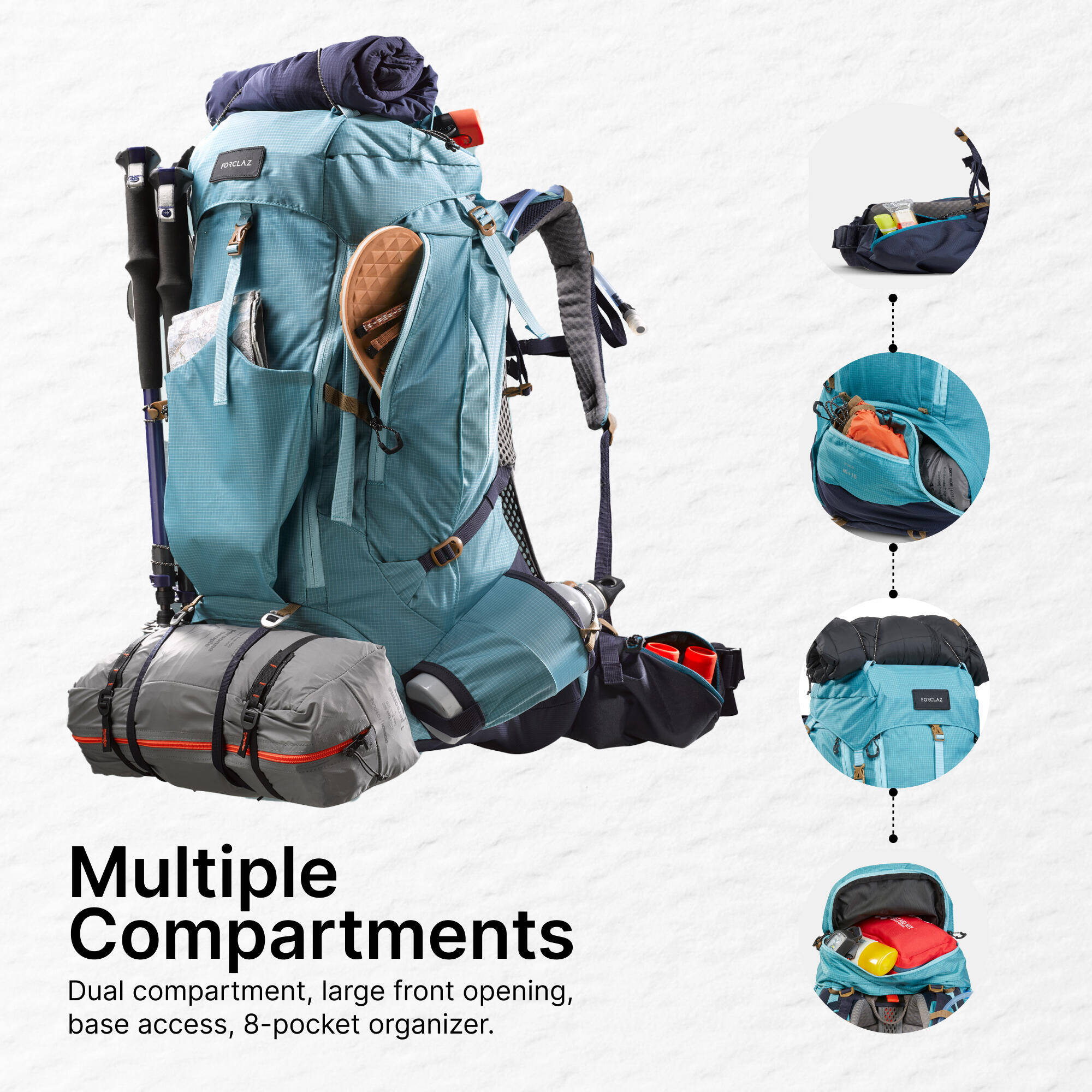 Trekking Bag 45+10L Air - MT 500 Blue Grey -  5