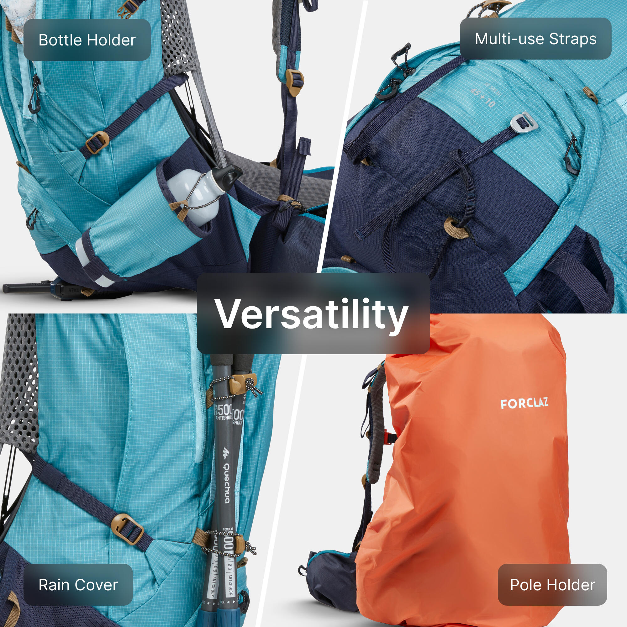 Trekking Bag 45+10L Air - MT 500 Blue Grey