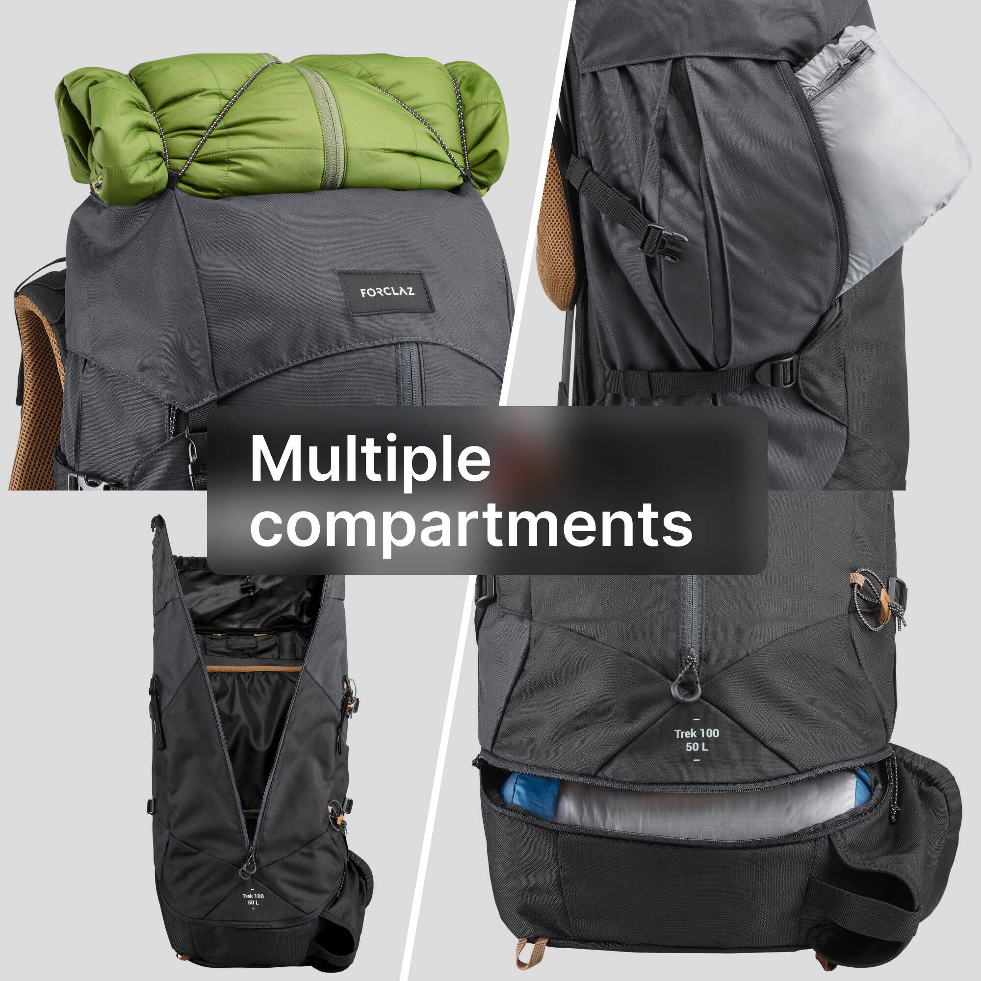 Trekking Bag 50L Easy-Fit - MT 100 Black -  4