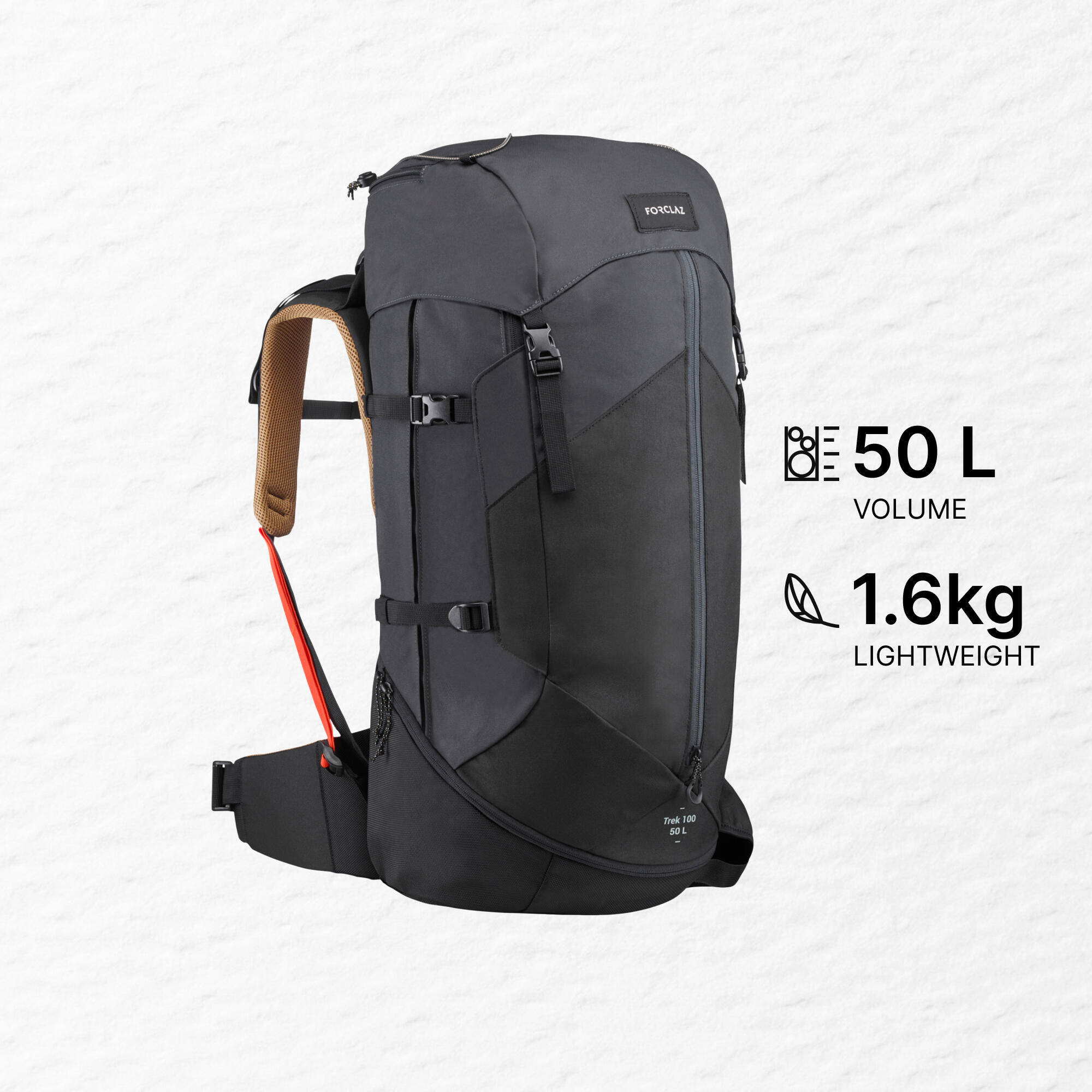 Trekking Bag 50L Easy-Fit - MT 100 Black -  1