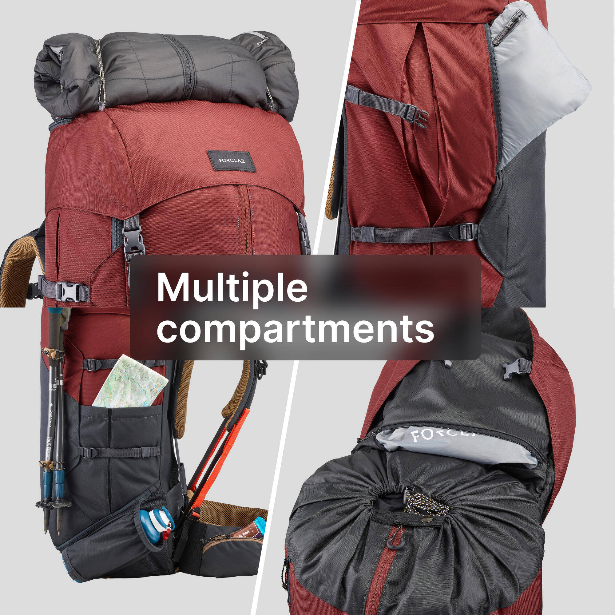Trekking Bag 70L Easy-Fit - MT 100 Mahogany -  3