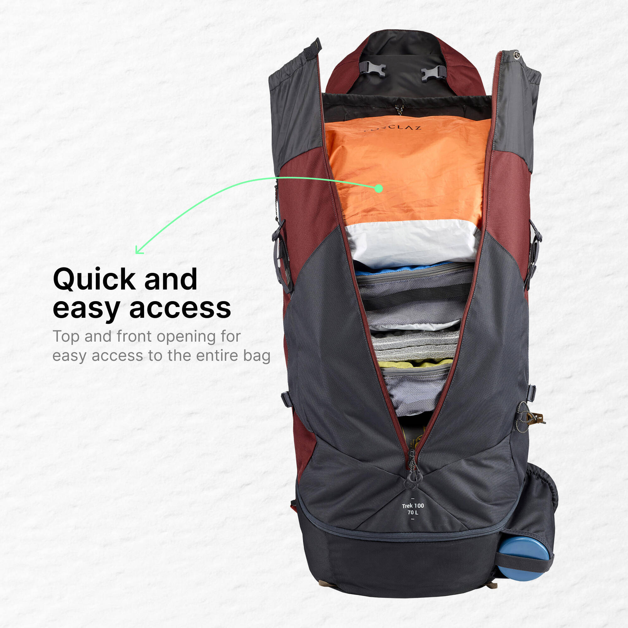 Trekking Bag 70L Easy-Fit - MT 100 Mahogany -  5