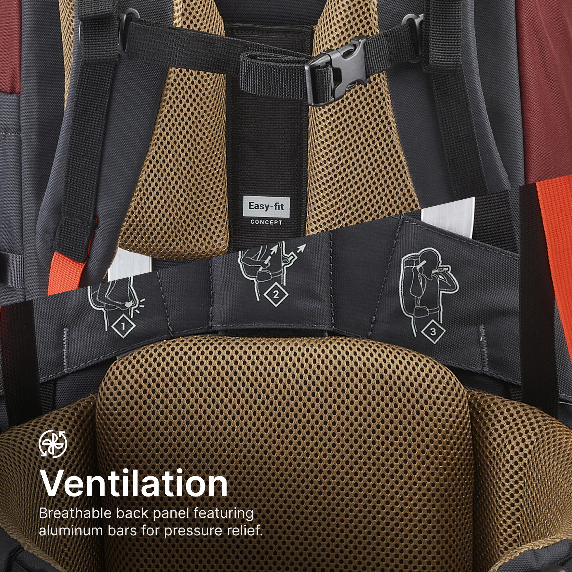 Trekking Bag 70L Easy-Fit - MT 100 Mahogany