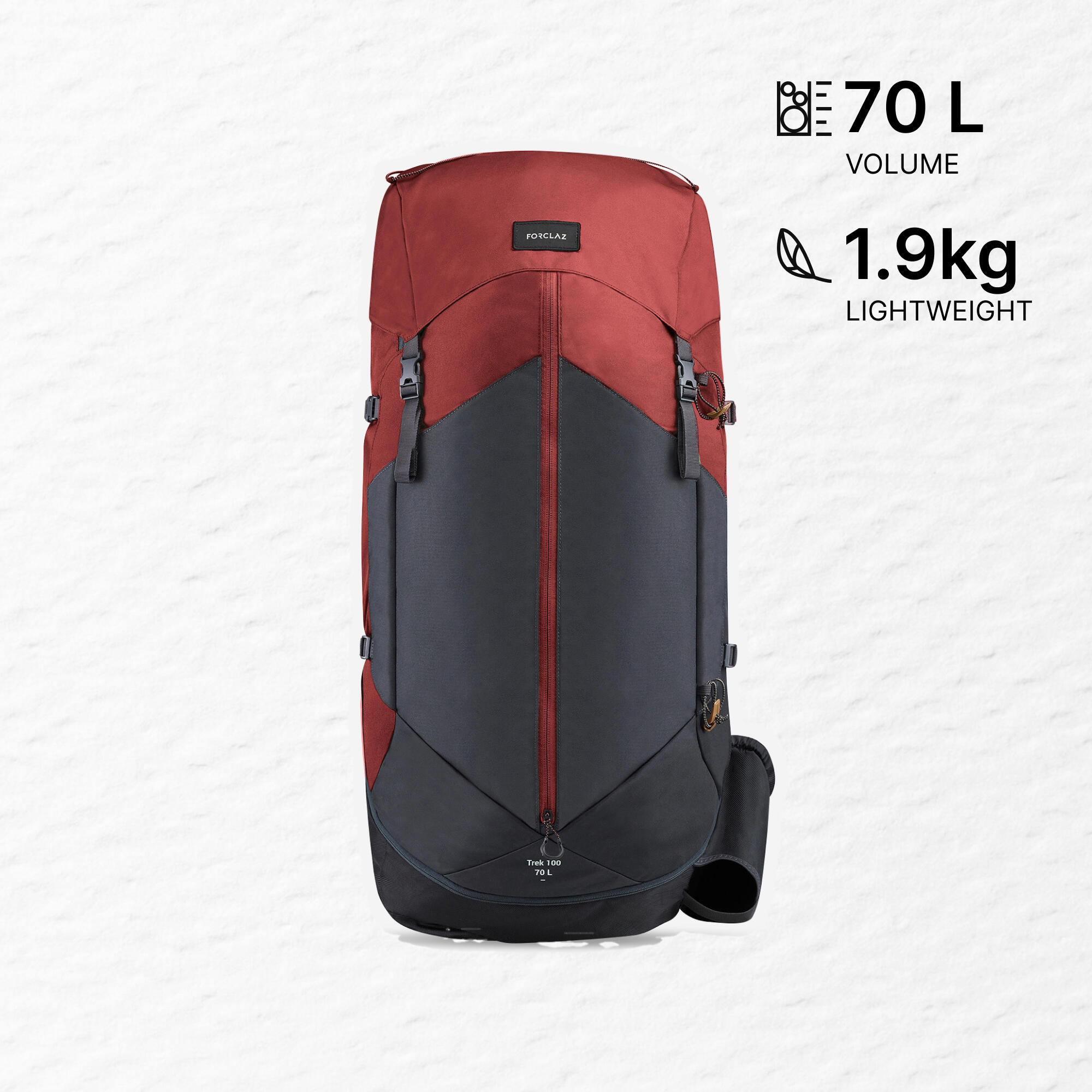 Trekking Bag 70L Easy-Fit - MT 100 Mahogany