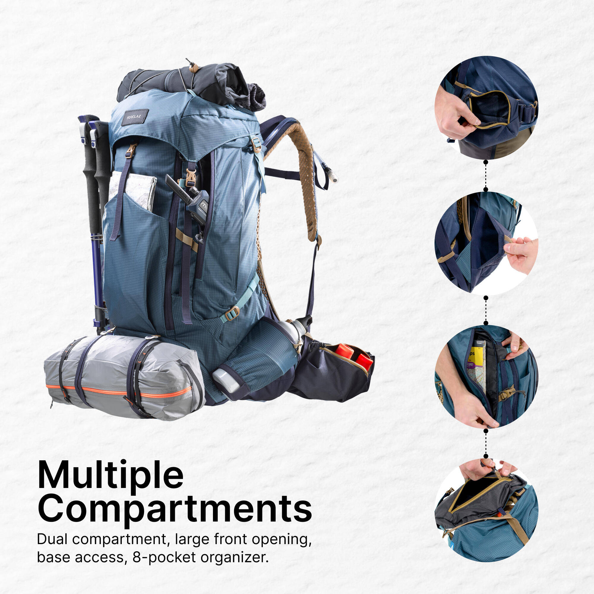 Trekking Bag 50+10L Air - MT 500 Blue -  5