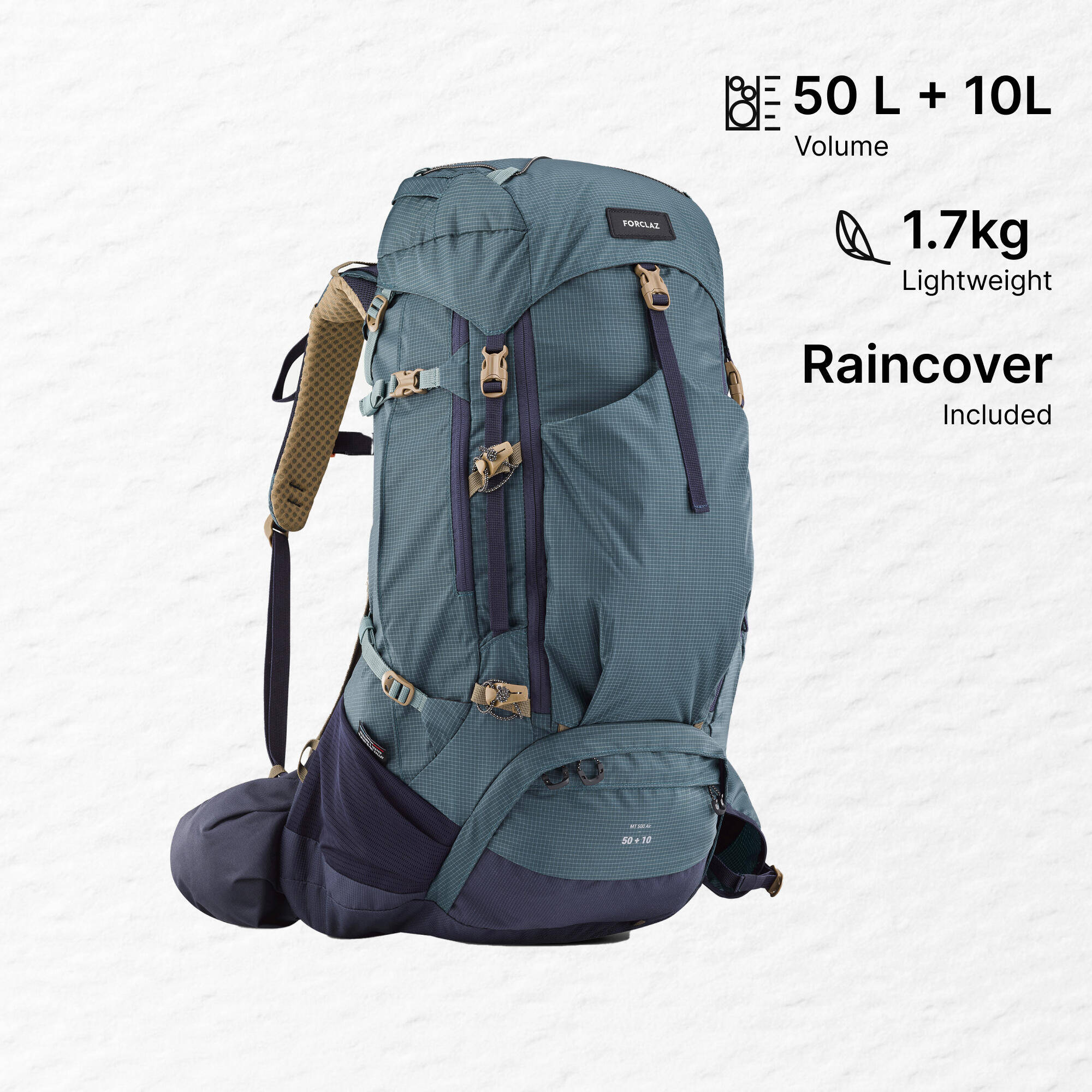 Trekking Bag 50+10L Air - MT 500 Blue -  1