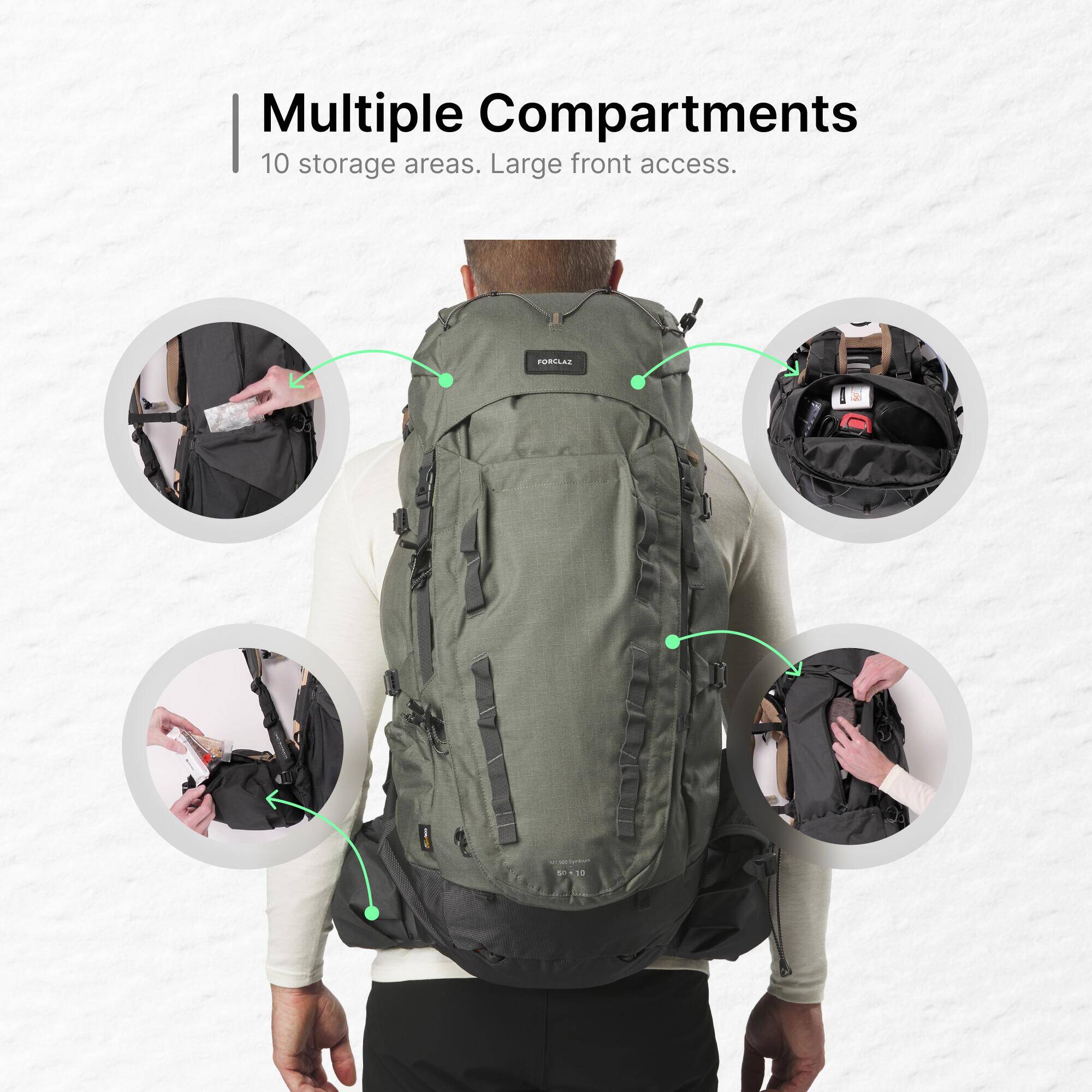 Men’s trekking backpack 50+10L - MT900 Symbium -  4