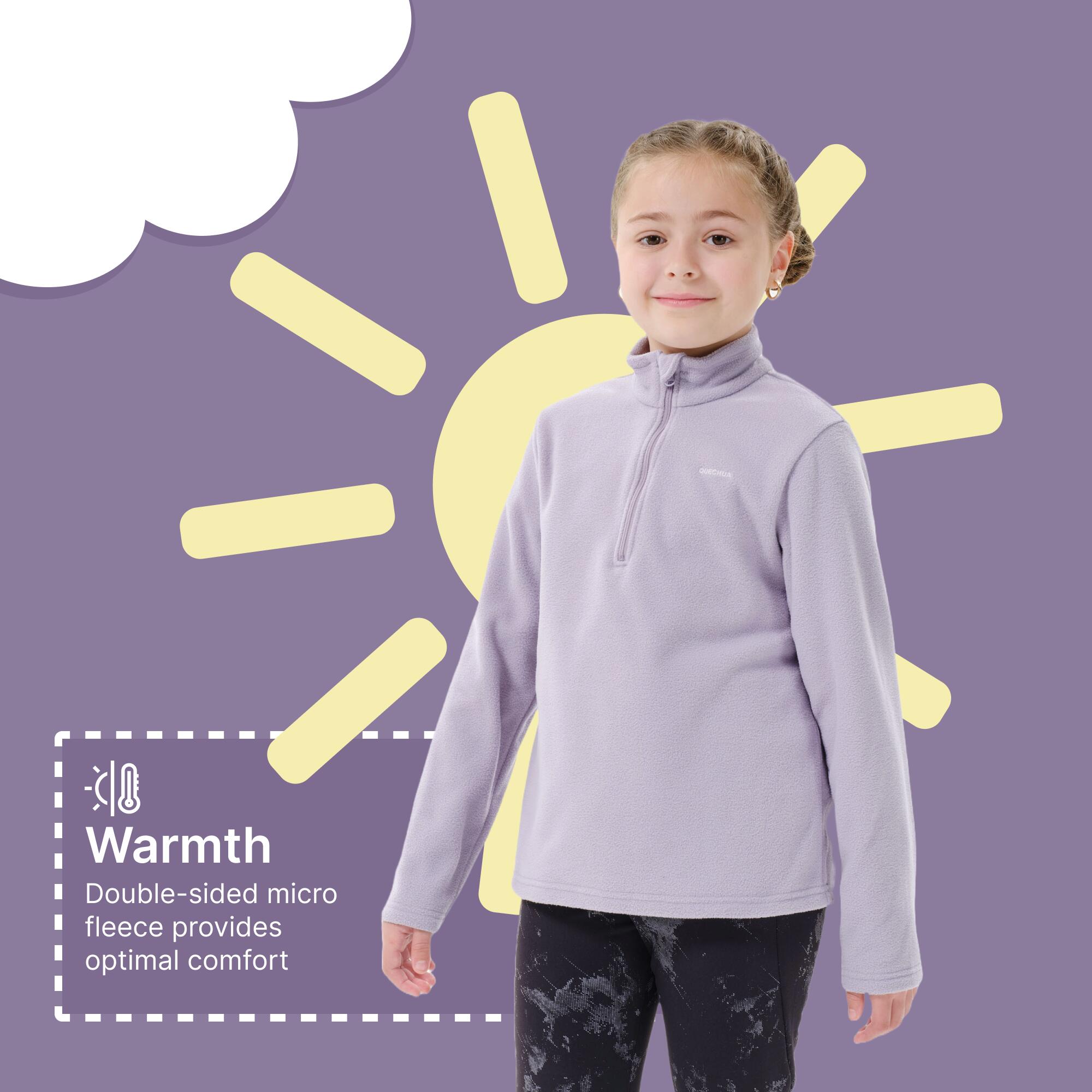 Kids’ hiking fleece jacket MH100 Half Zip, 7-15 years - Purple