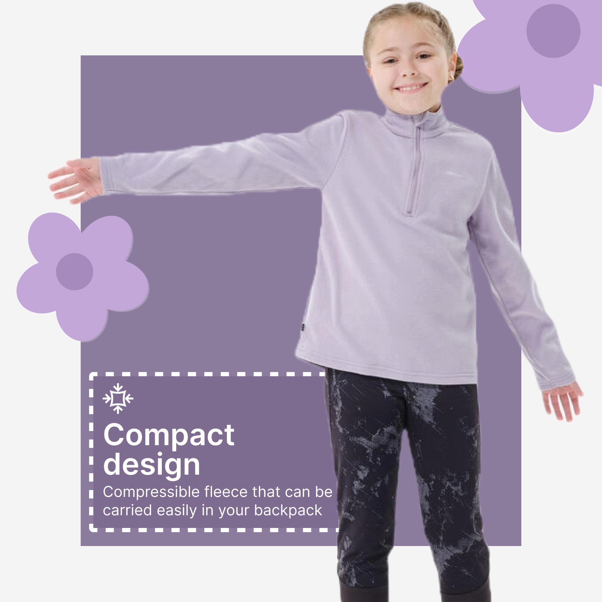 Kids’ hiking fleece jacket MH100 Half Zip, 7-15 years - Purple