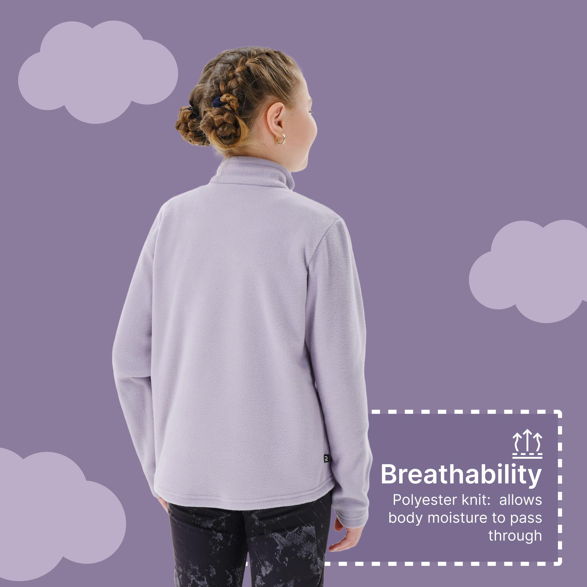 Kids’ hiking fleece jacket MH100 Half Zip, 7-15 years - Purple