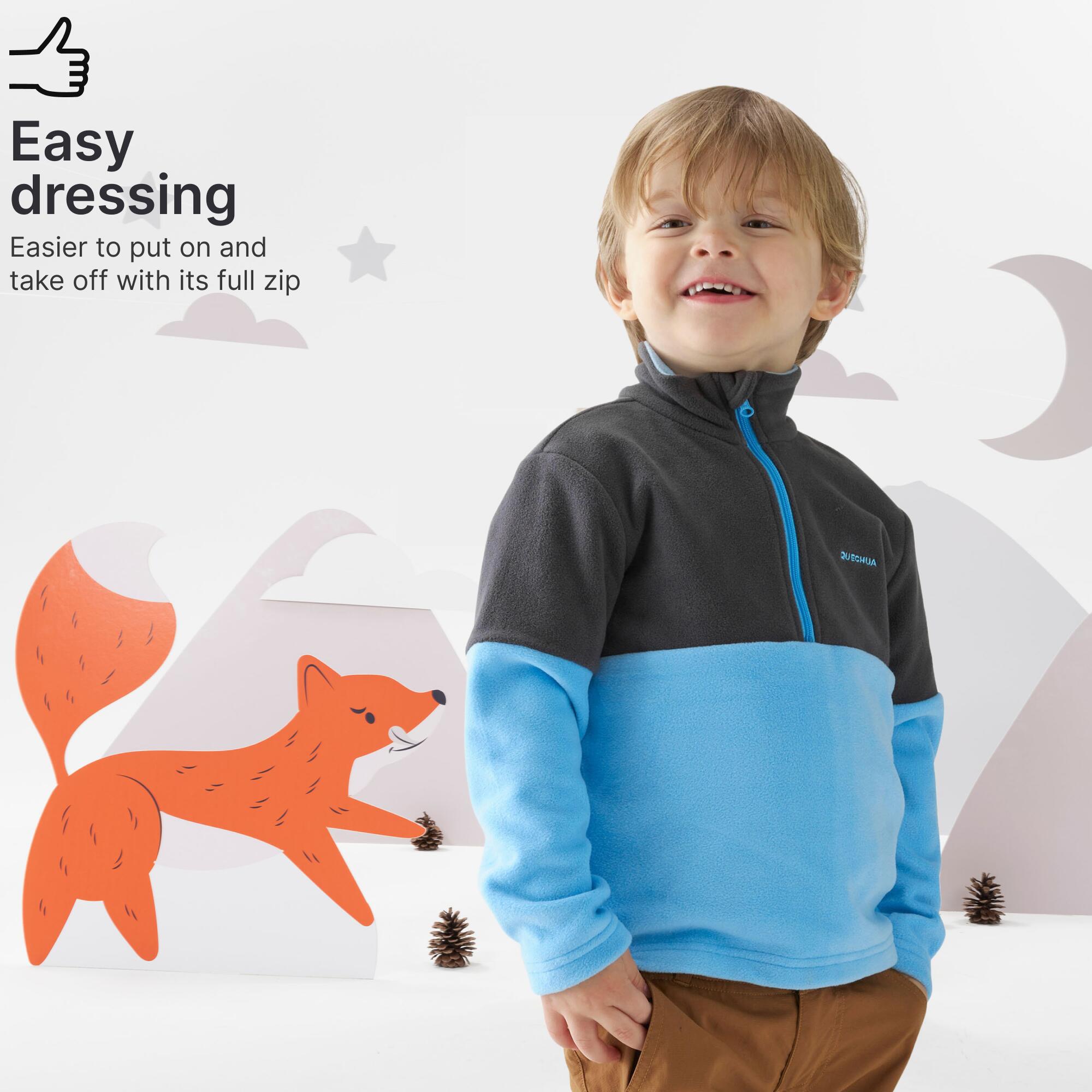 Forro polar de senderismo niños 2-6 años, MH500 1/2 cremallera azul y gris  7/20