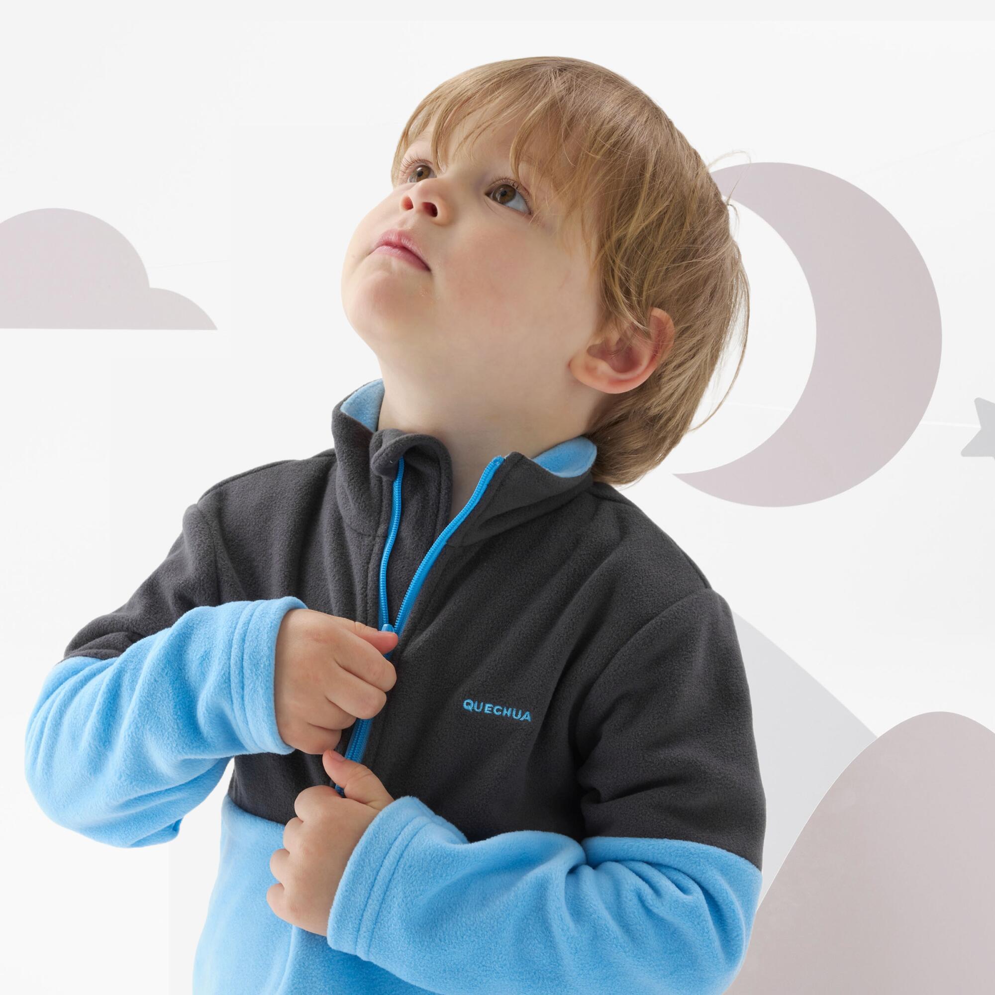 Forro polar de senderismo niños 2-6 años, MH500 1/2 cremallera azul y gris  10/20