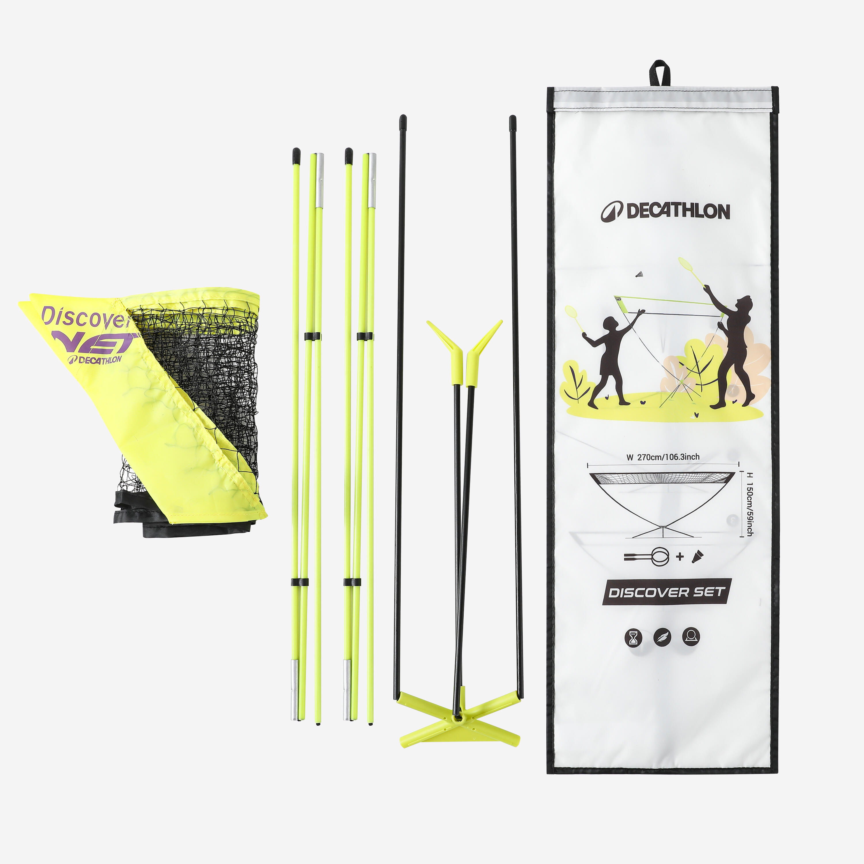 Badminton Set - 2-Racket 2-Shuttle & Net Yellow - DECATHLON