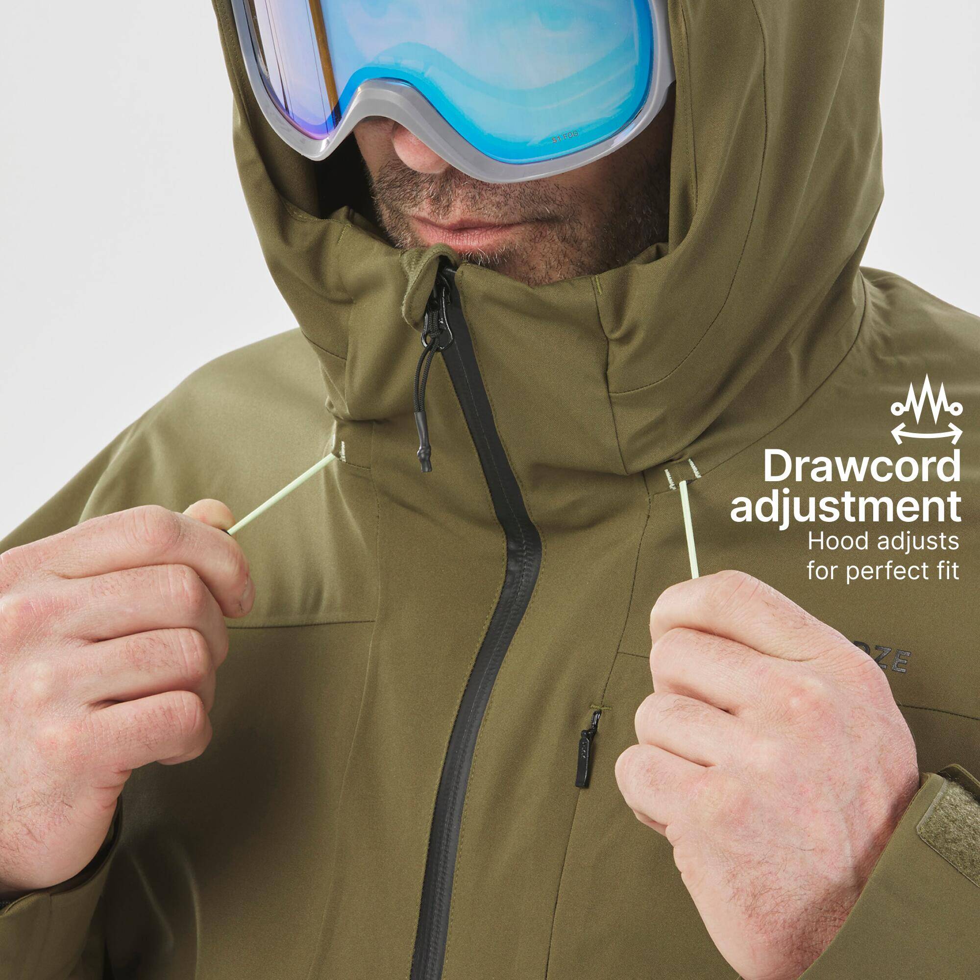 Men's Warm, Waterproof Ski and Snowboard Jacket JKT 500 - Khaki -  5