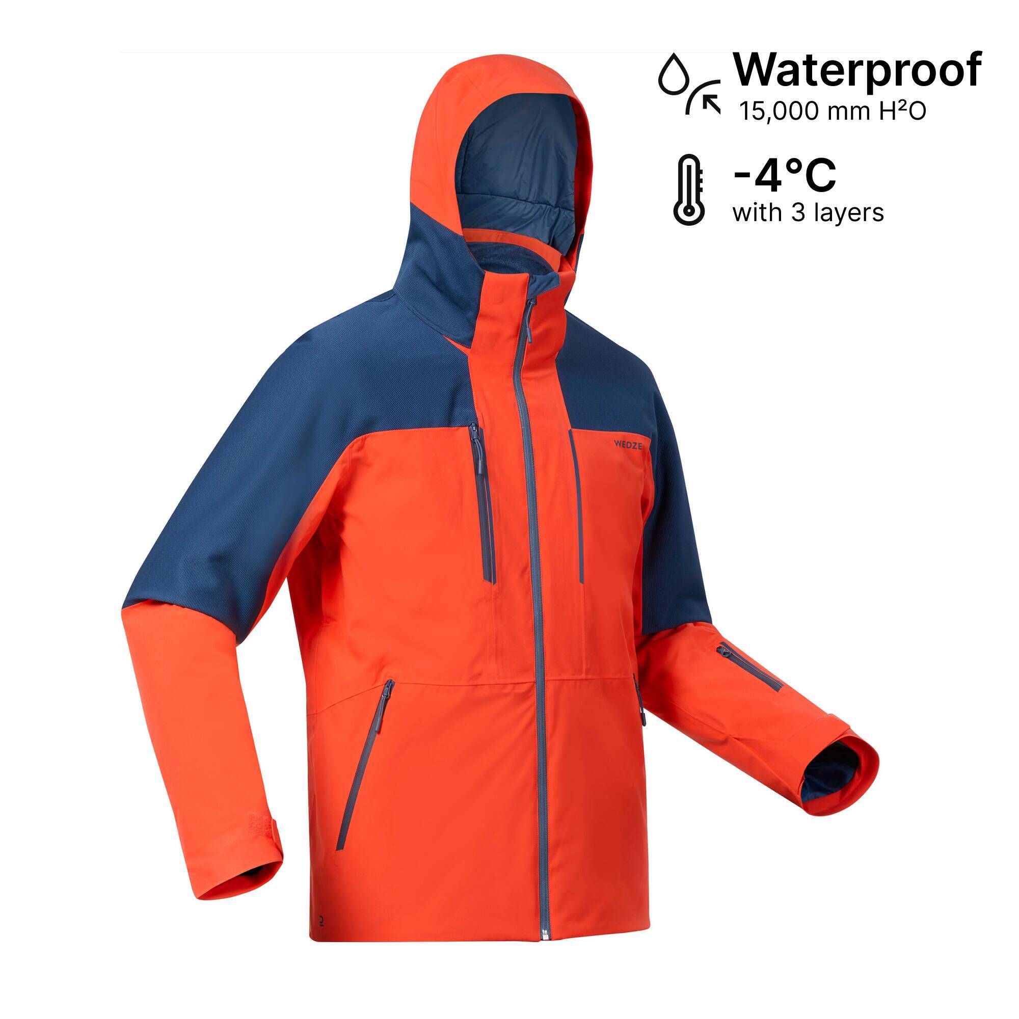 500 SPORT Men's waterproof and durable ski jacket - orange and blue -  2