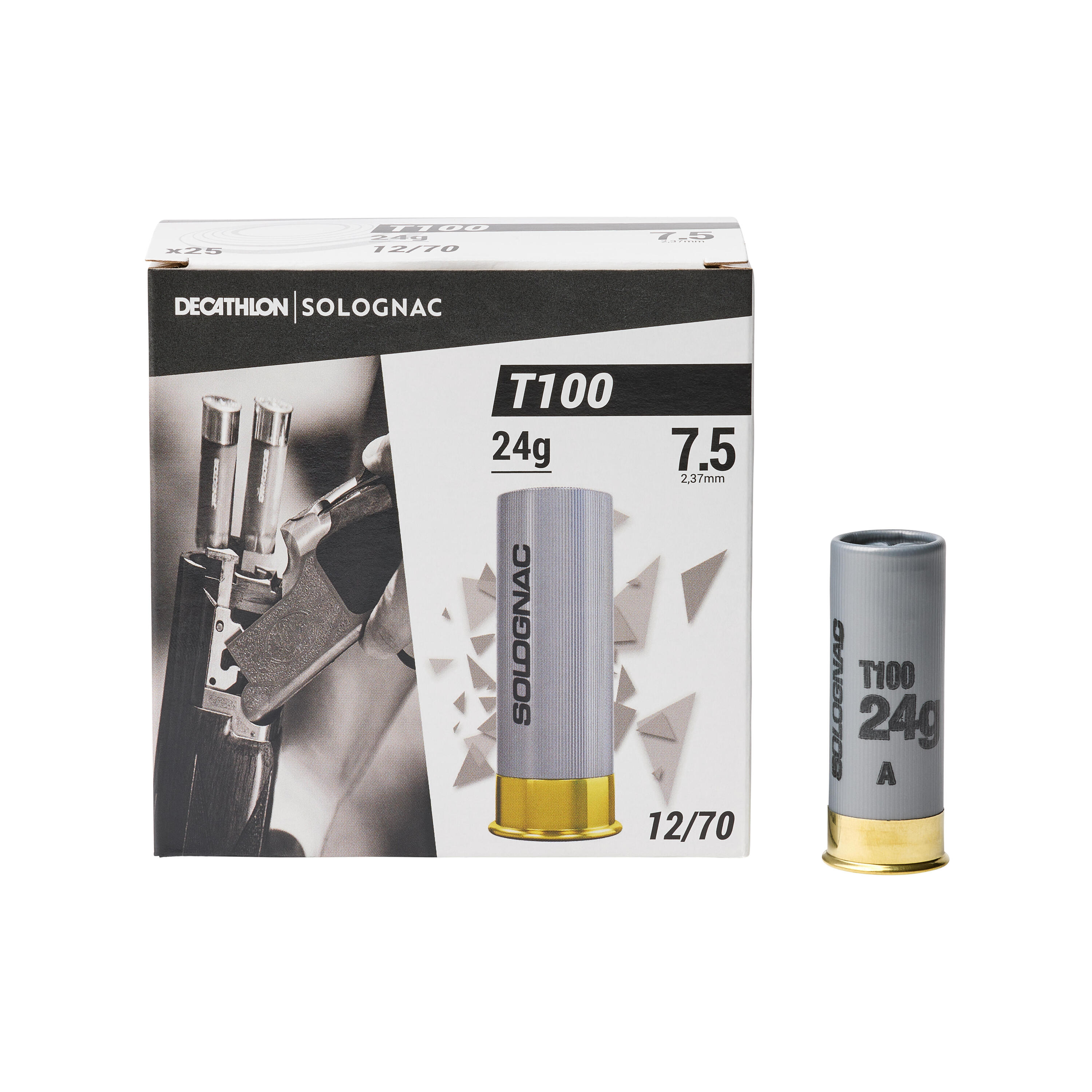 Cartucho Tiro Plato Solognac T100 24 g Calibre 12/70 Perdigón N.° 7,5 x25 7/7
