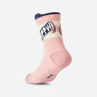 Kids' Non-Slip Mid-High Socks 600 - Pink with Pattern