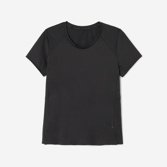 Tee-shirt cintré col rond femme, noir