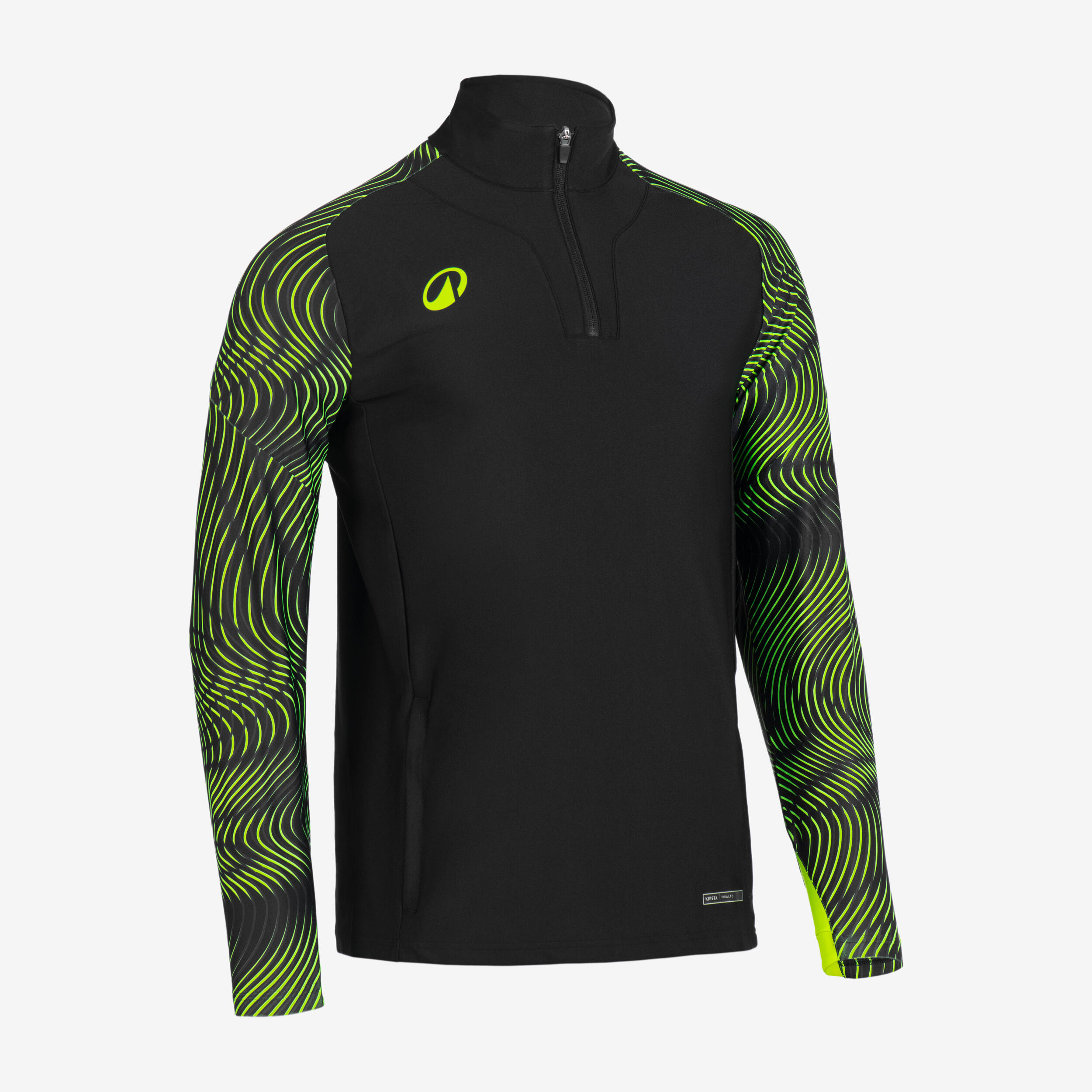 Sudadera de futbol con medio cierre negra y amarilla para adulto Viralto Wave 10/18