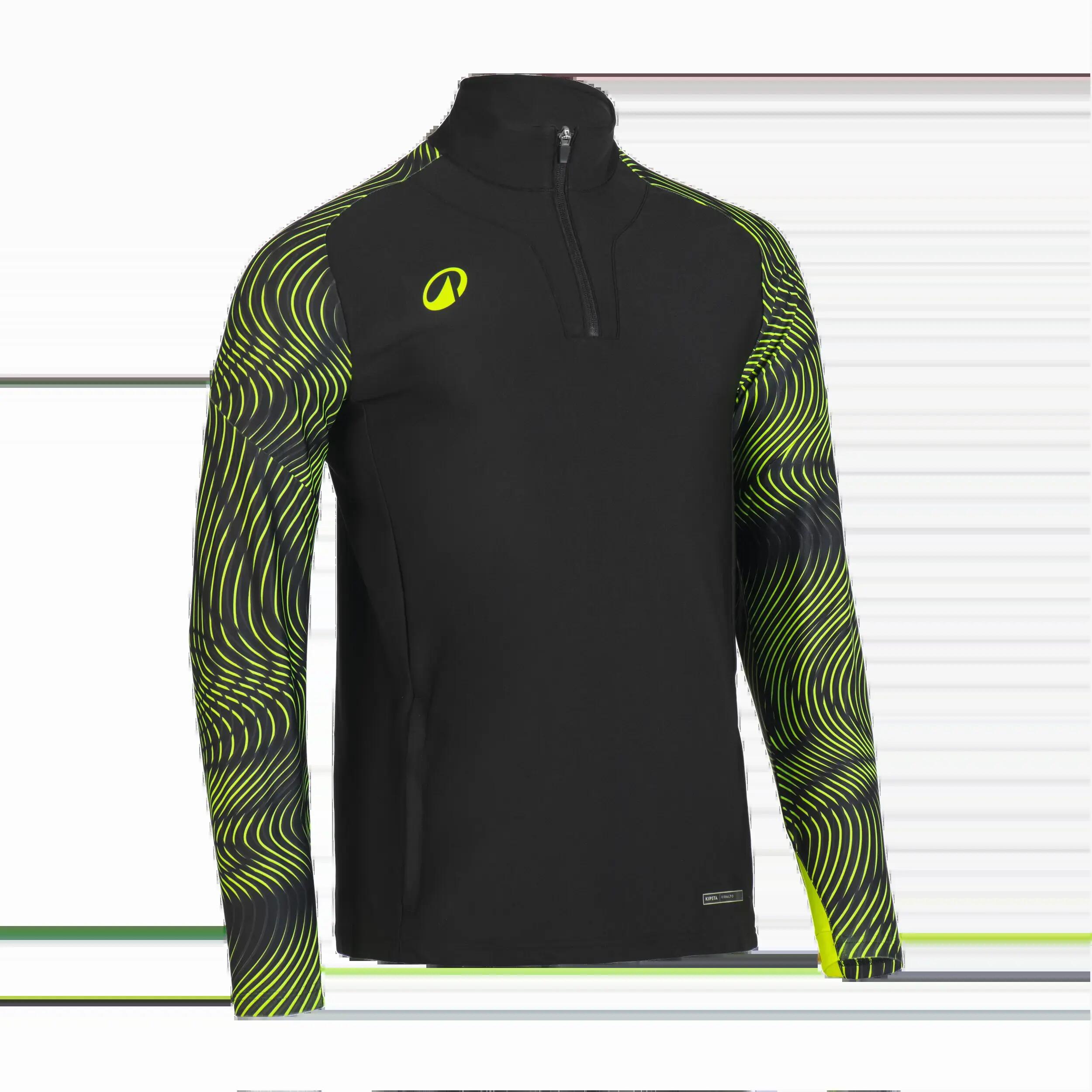 Sudadera de futbol con medio cierre negra y amarilla para adulto Viralto Wave 8/18