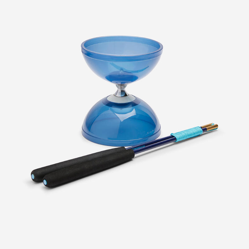 Diabolo 500 blau mit Kugellager Handstäbe aus Glasfaser + Transportbeutel