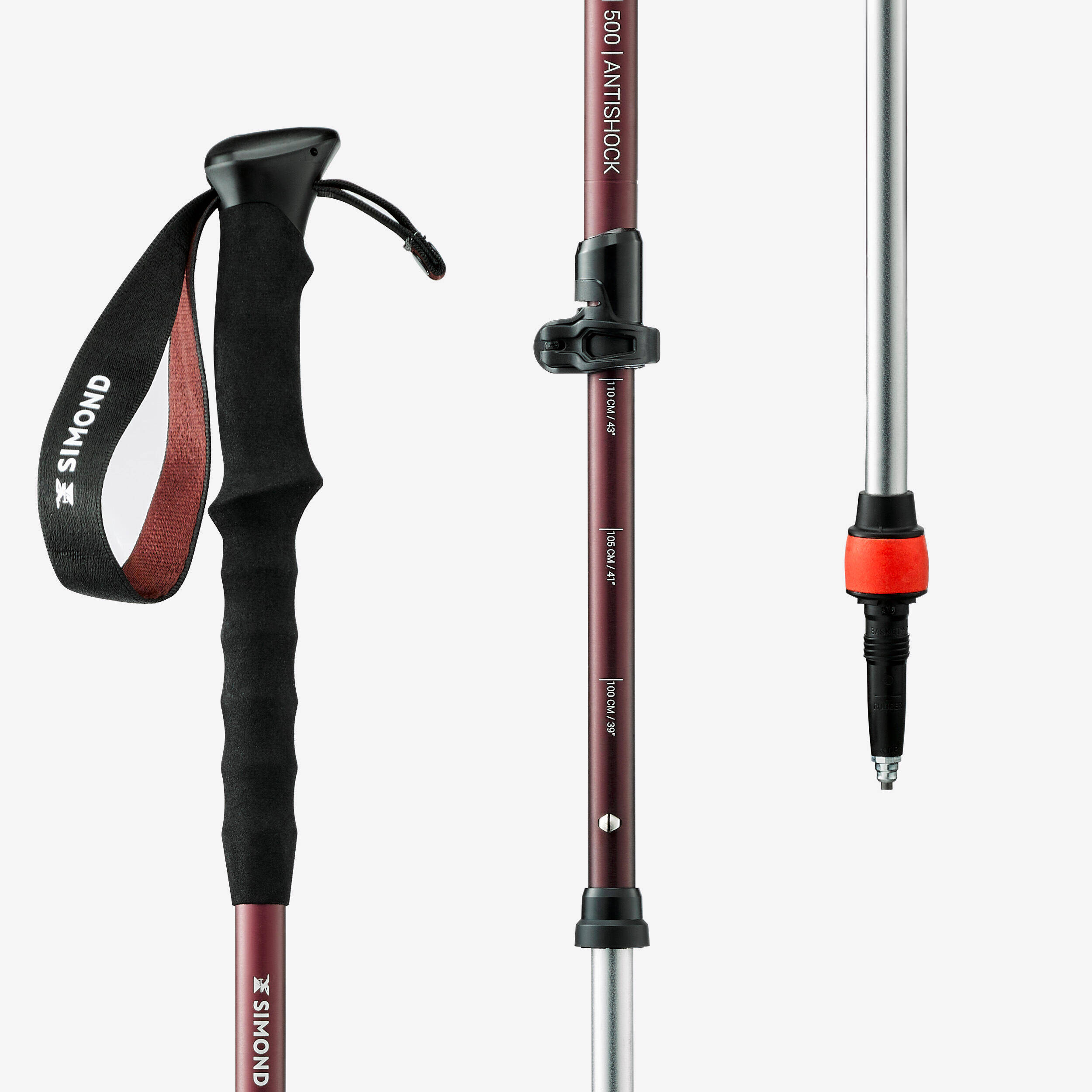 1 Impact-Absorbing Hiking Pole MT500 Anti-shock - Red -  3