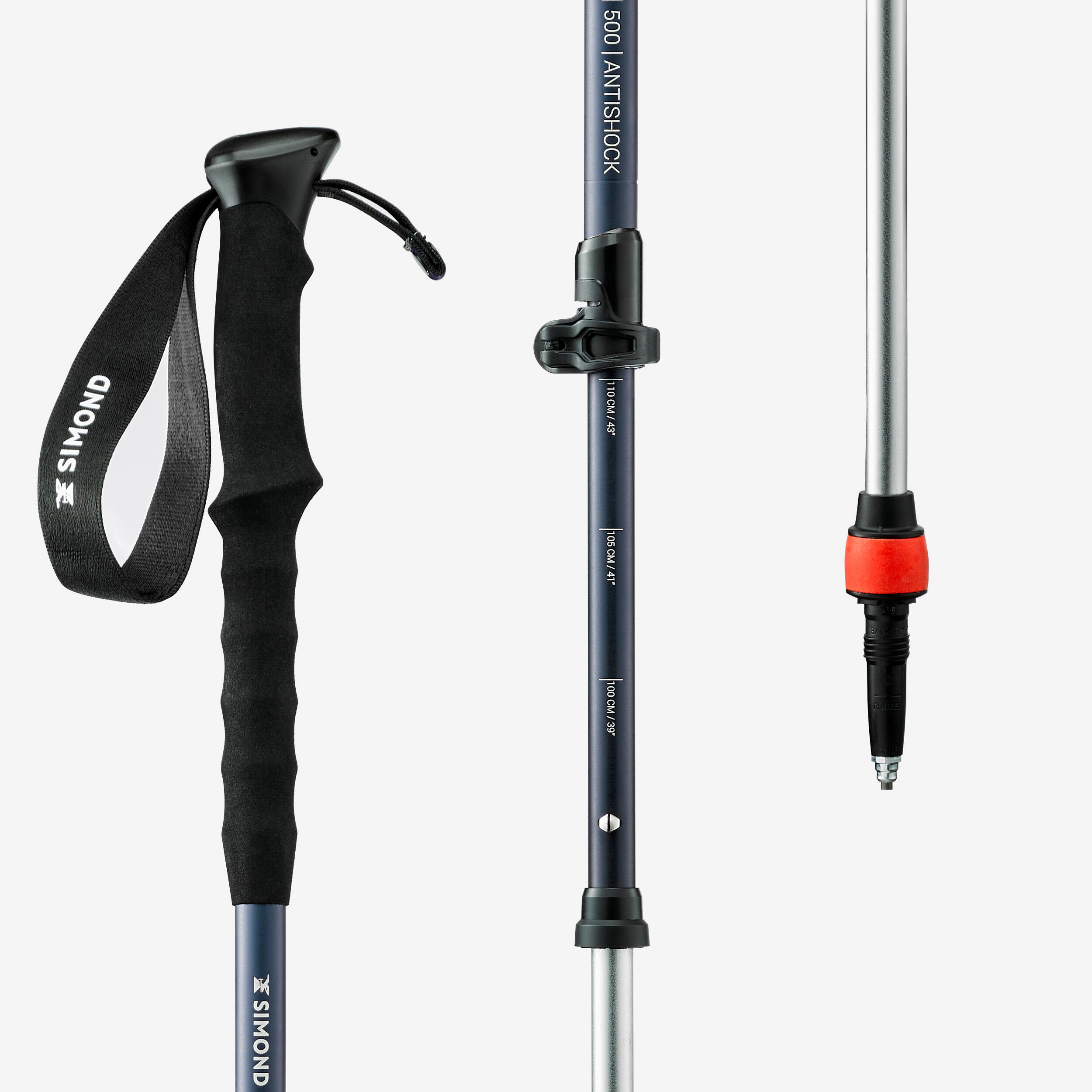 1 Impact-Absorption Hiking Pole - MT500 Adjustable 105-130 cm