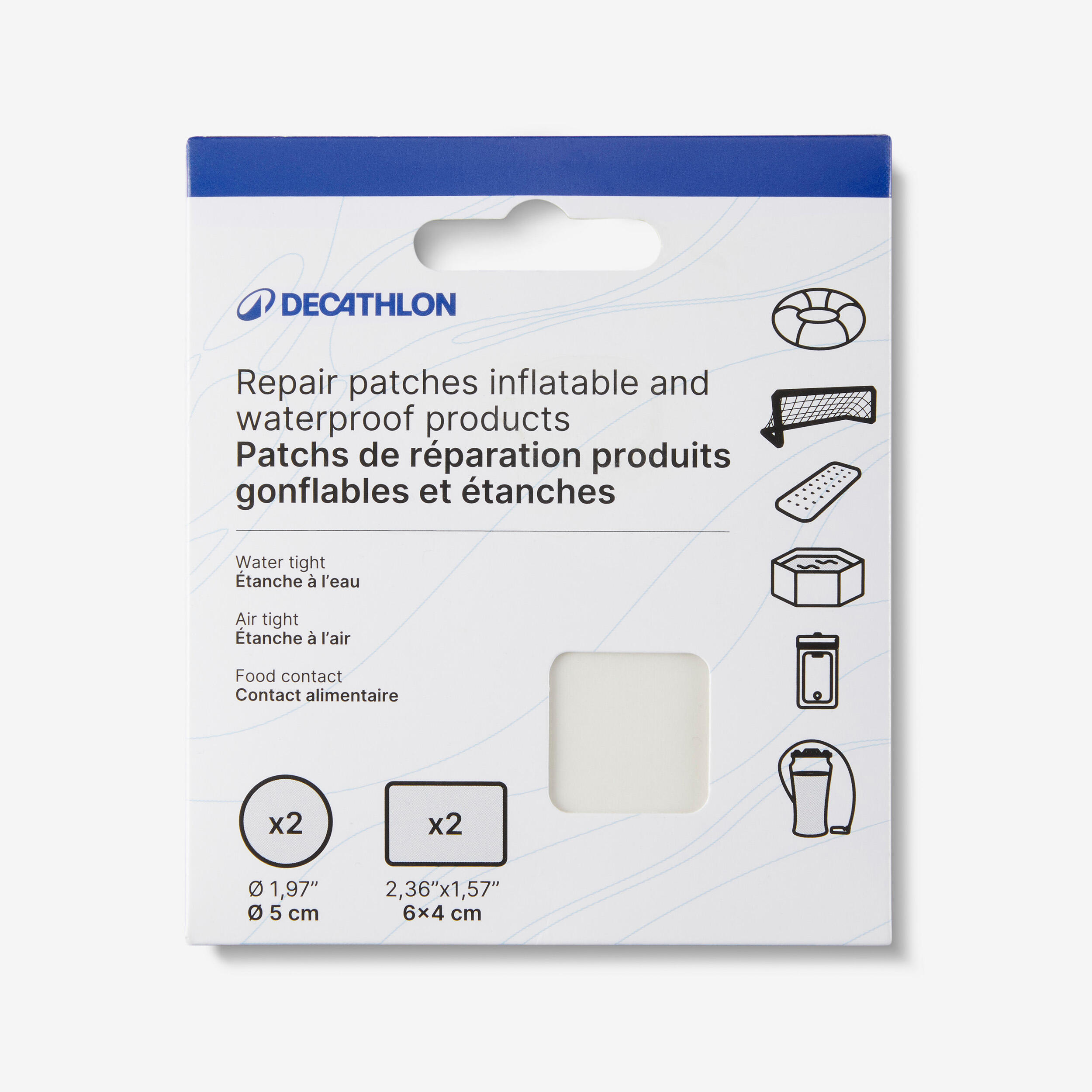 Repair patches for inflatable and/or waterproof products, transparent