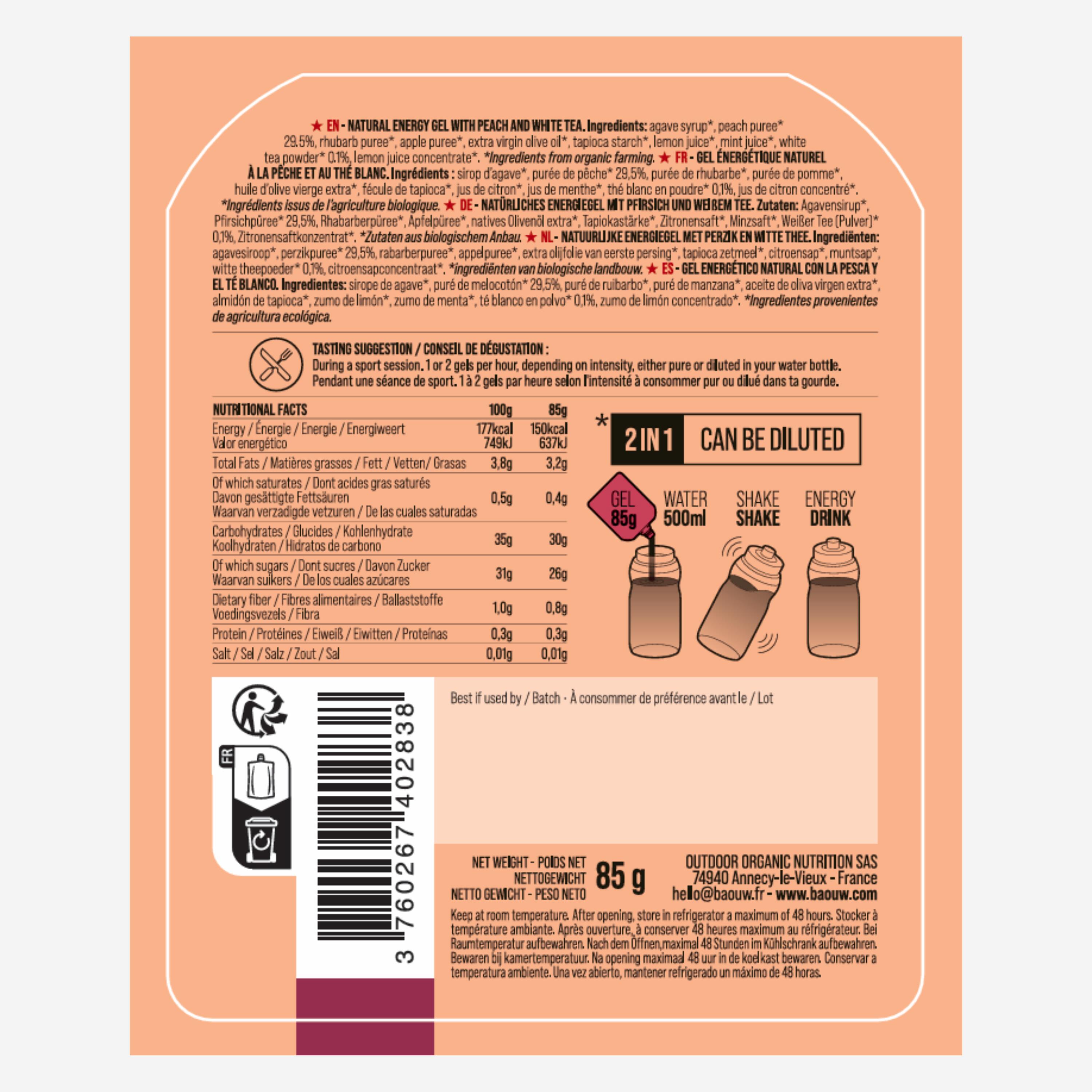 Gel énergétique BIO pêche thé - 85g 3/4