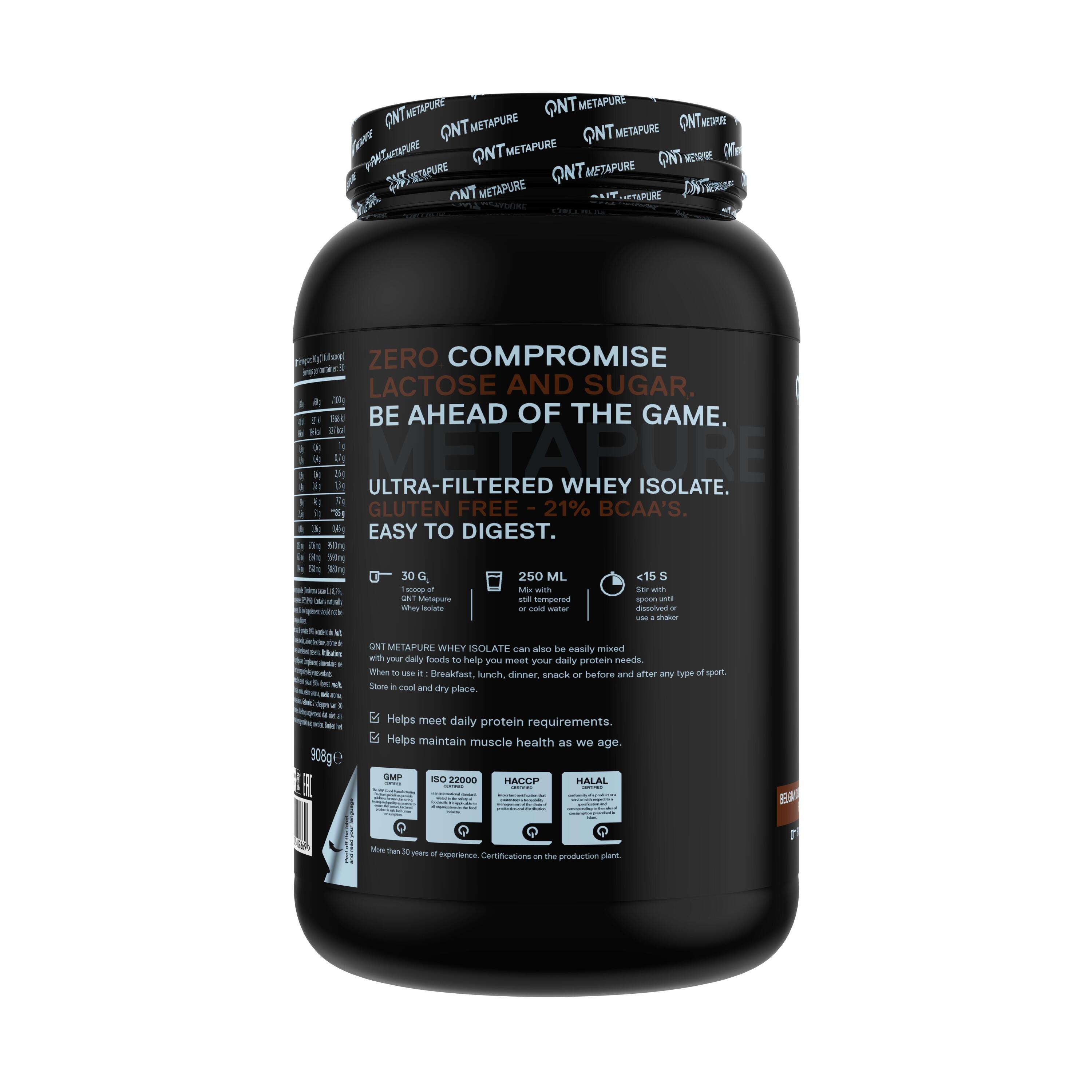 Wei-eiwit isolaat voor krachttraining Belgische chocolade Metapure 908 g 3/3