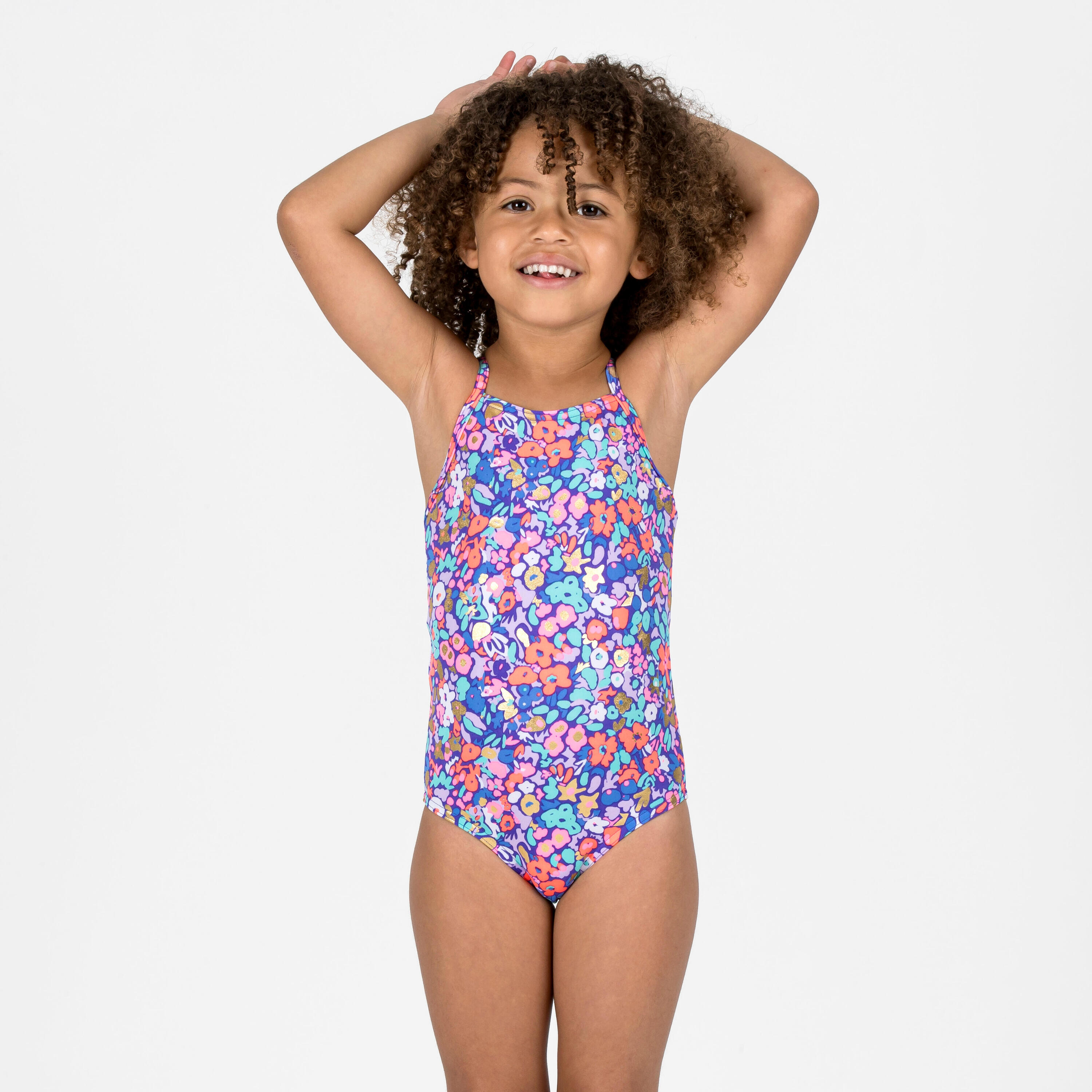 Costume intero surf ragazza HANALEI azzurro-rosa 7/15