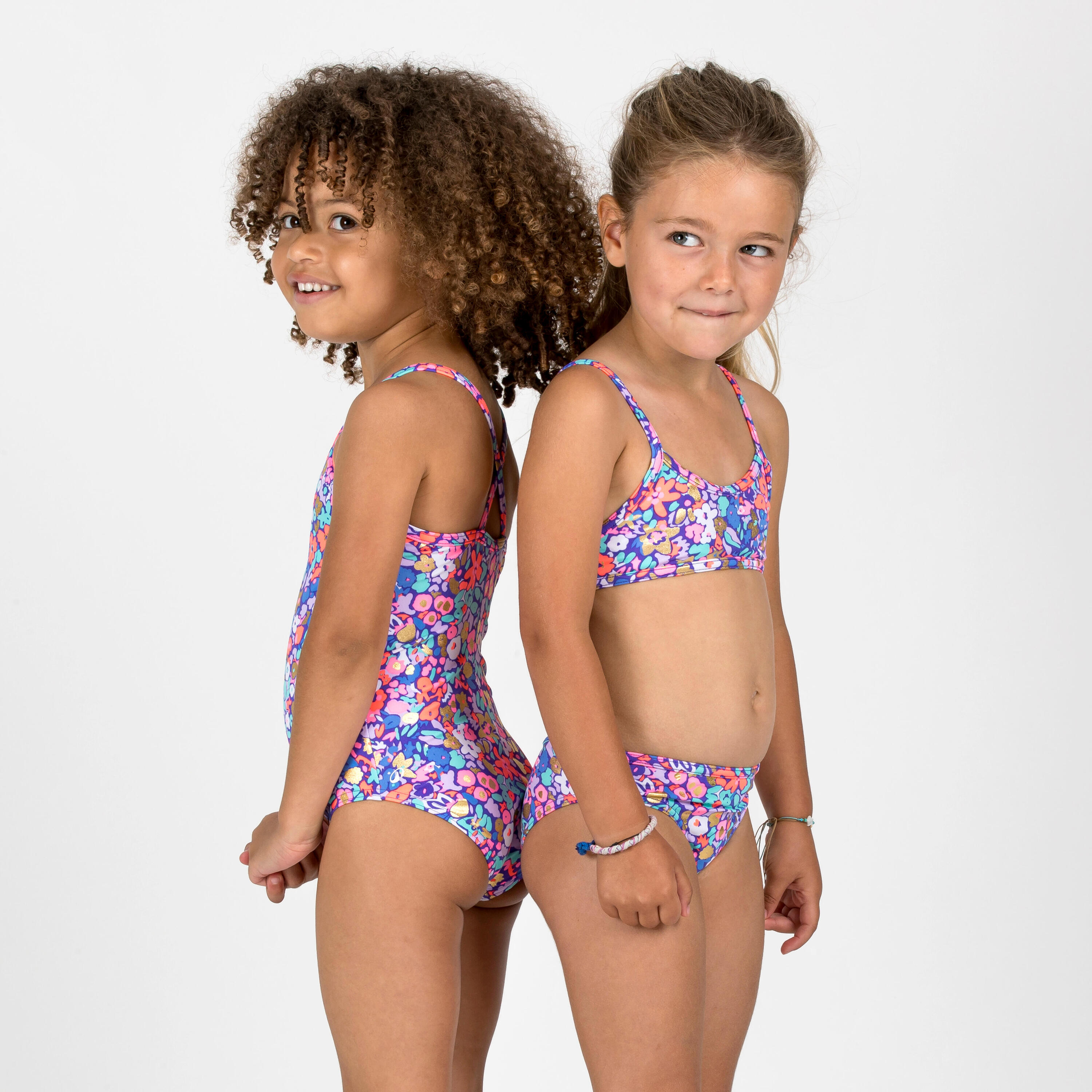 Costume intero surf ragazza HANALEI azzurro-rosa 6/15